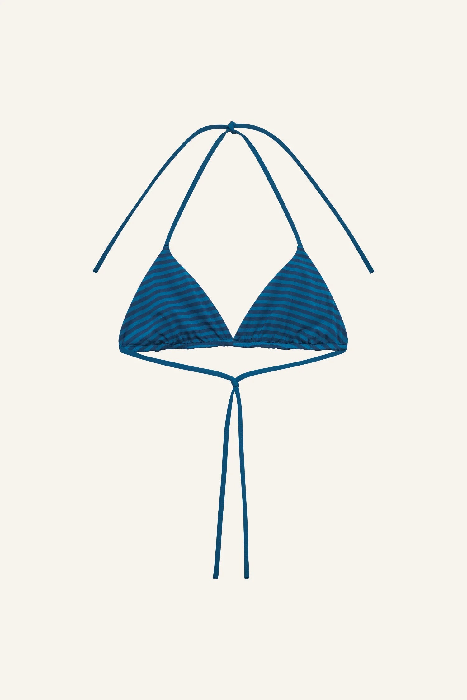 MYMARINI Bikini-Top im blauen Streifenmuster, Triangle-Schnitt, Halterträger oben und Bindeband unten.#color_cave-striped