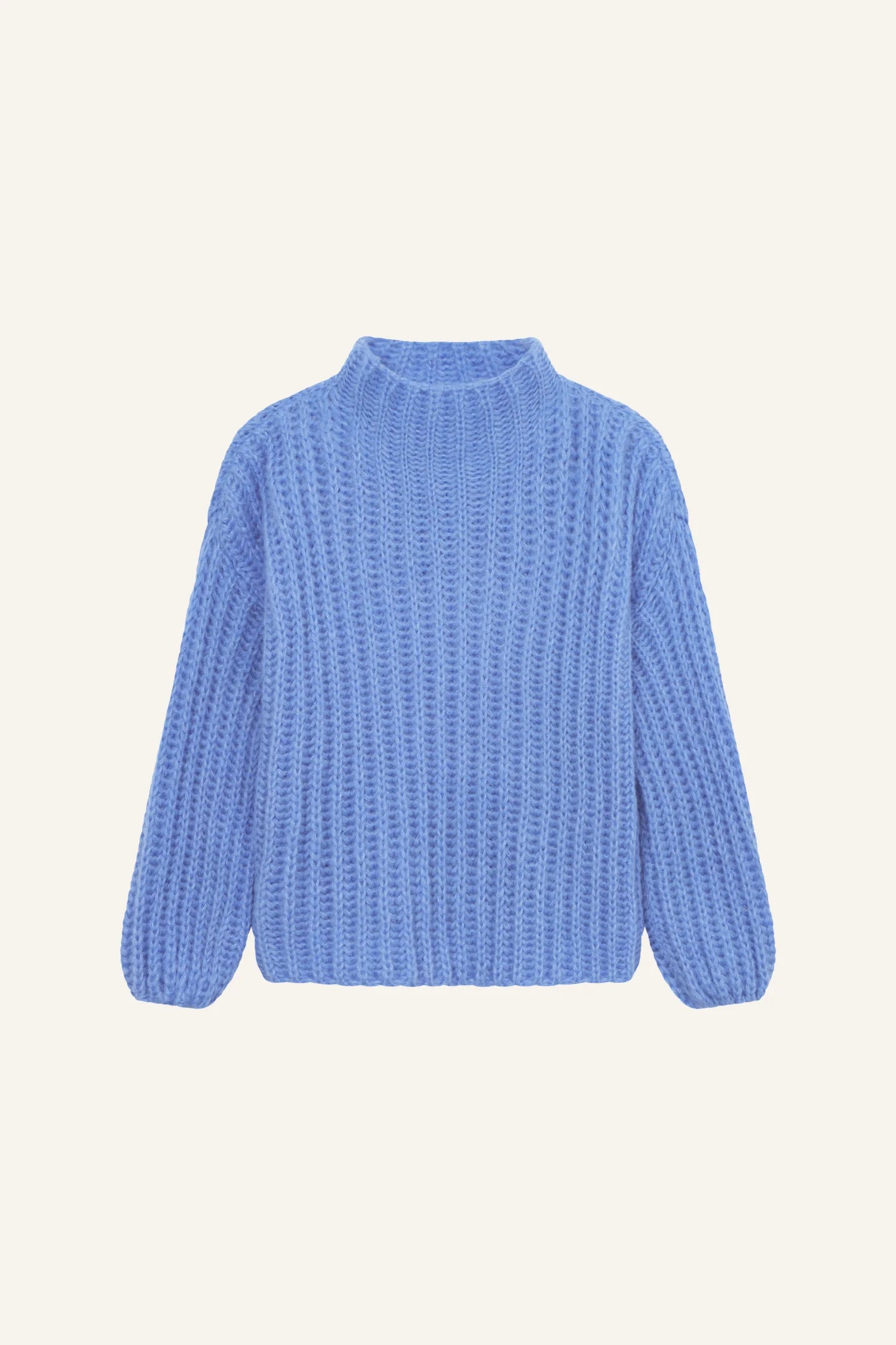 Blauer Strickpullover mit hohem Kragen, MYMARINI.#color_capri