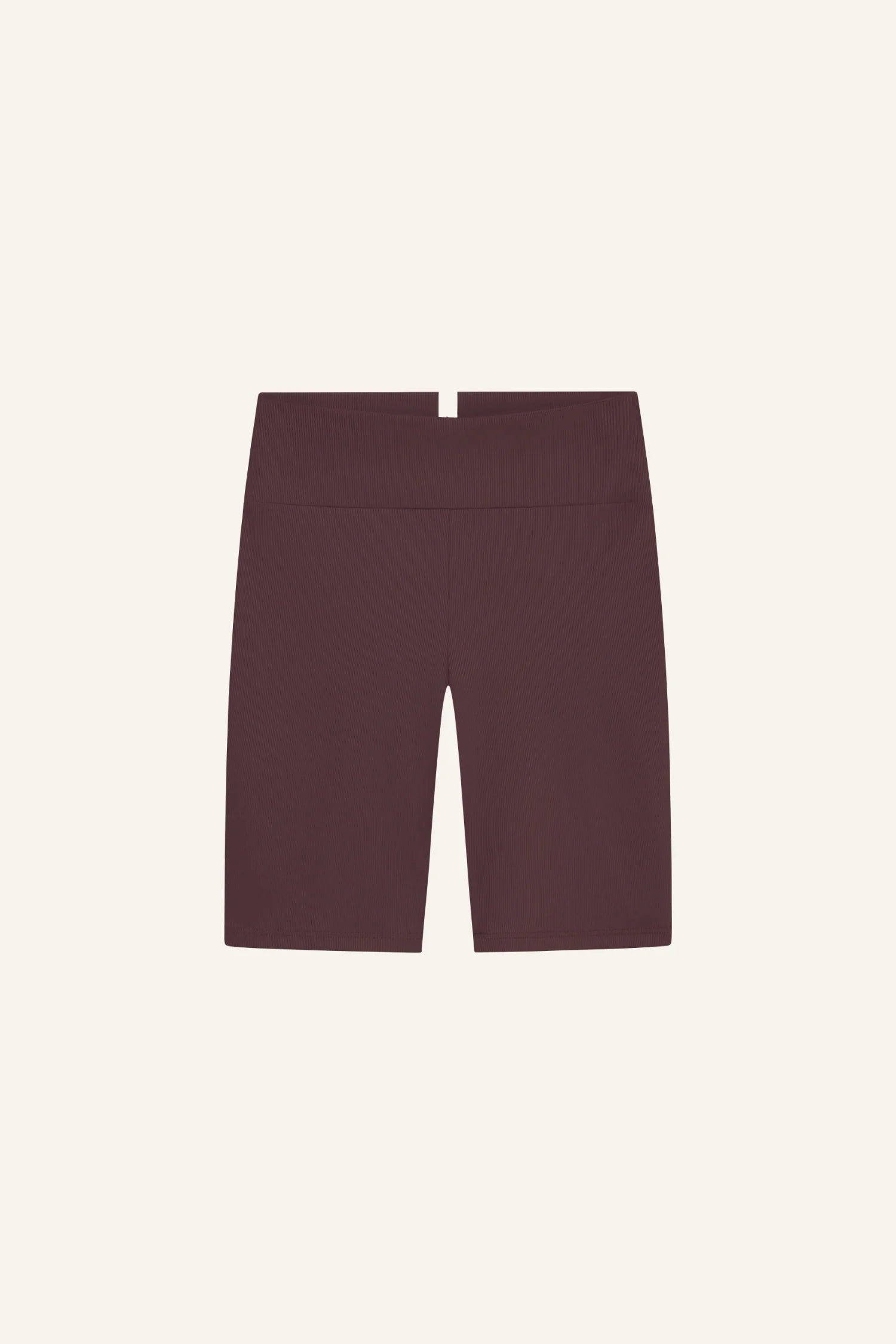 Braune MYMARINI Shorts mit hohem Bund, knielang, auf hellem Hintergrund.#color_chocolate