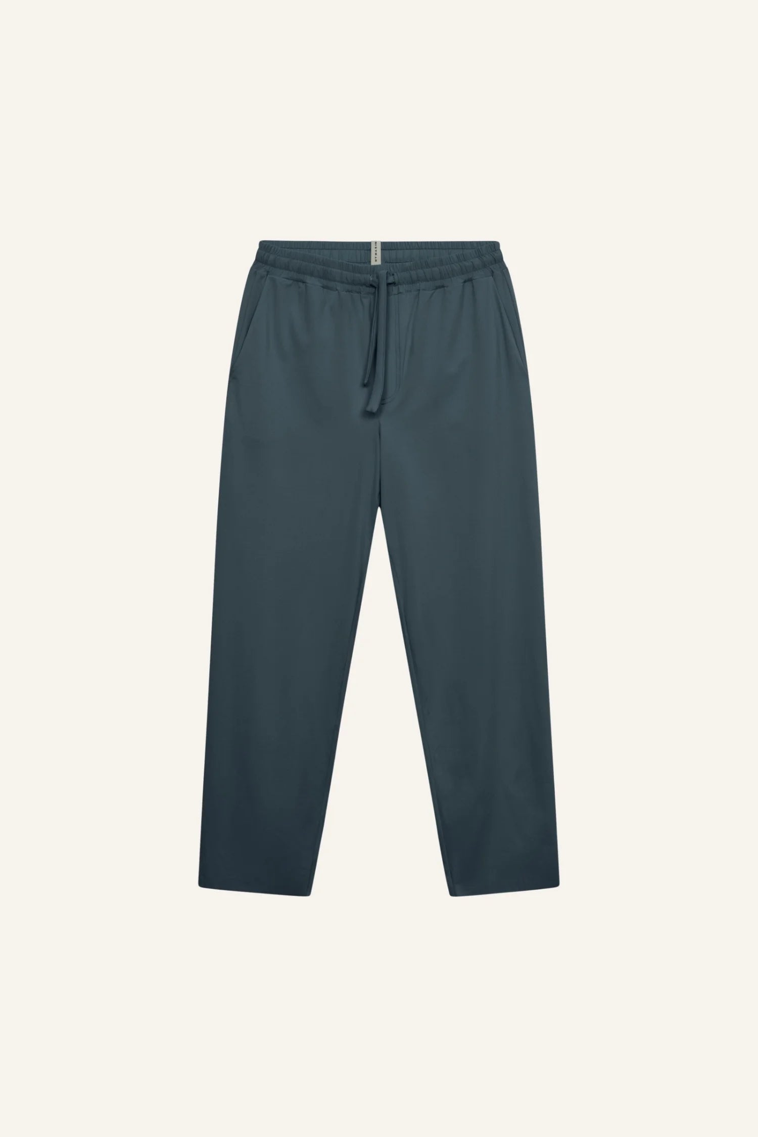 Dunkelblaue MYMARINI-Hose mit elastischem Bund und geradem Schnitt vor hellem Hintergrund.#color_grey