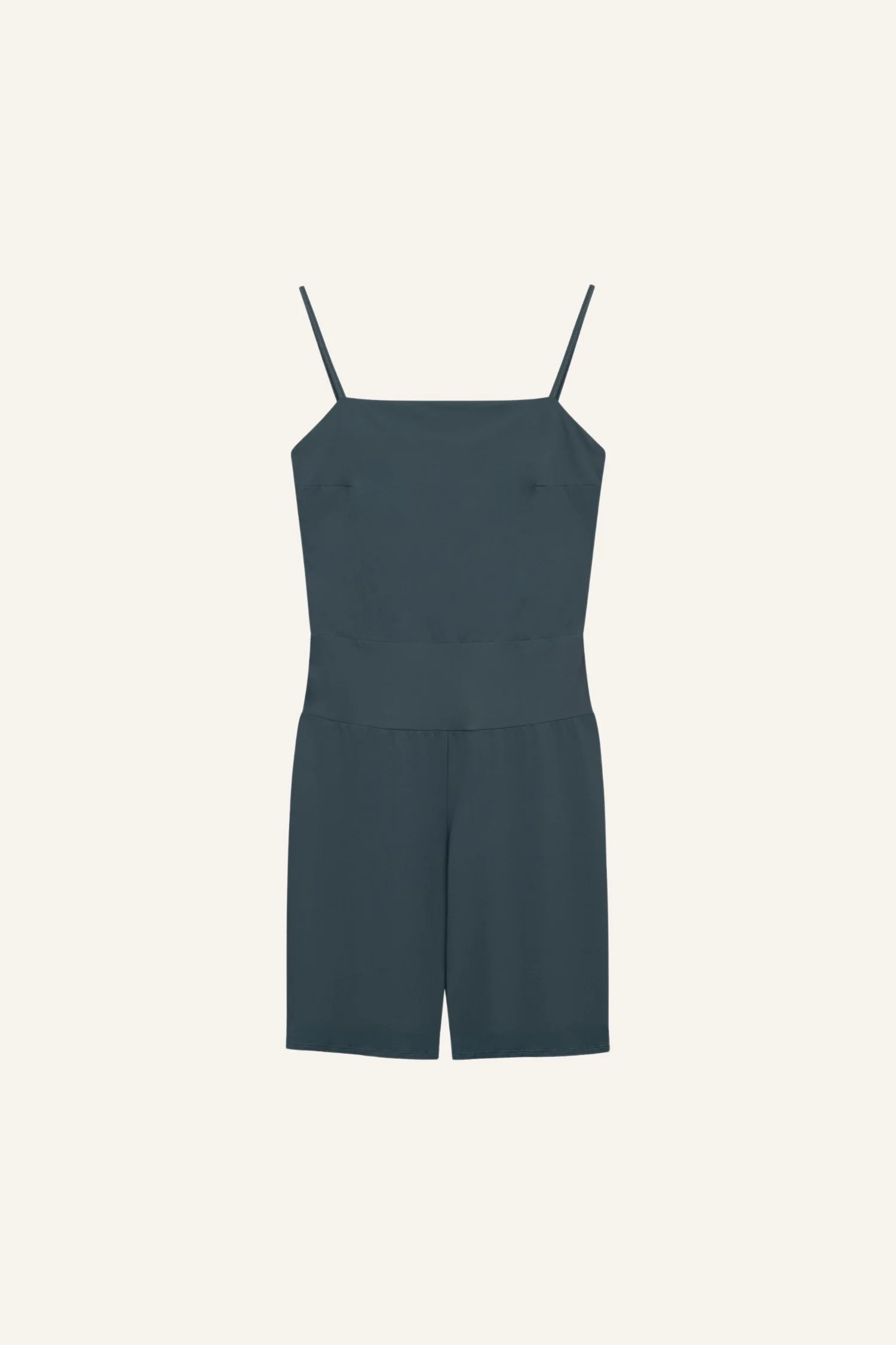 Dunkelblauer MYMARINI-Overall mit Spaghettiträgern und geradem Ausschnitt.#color_grey