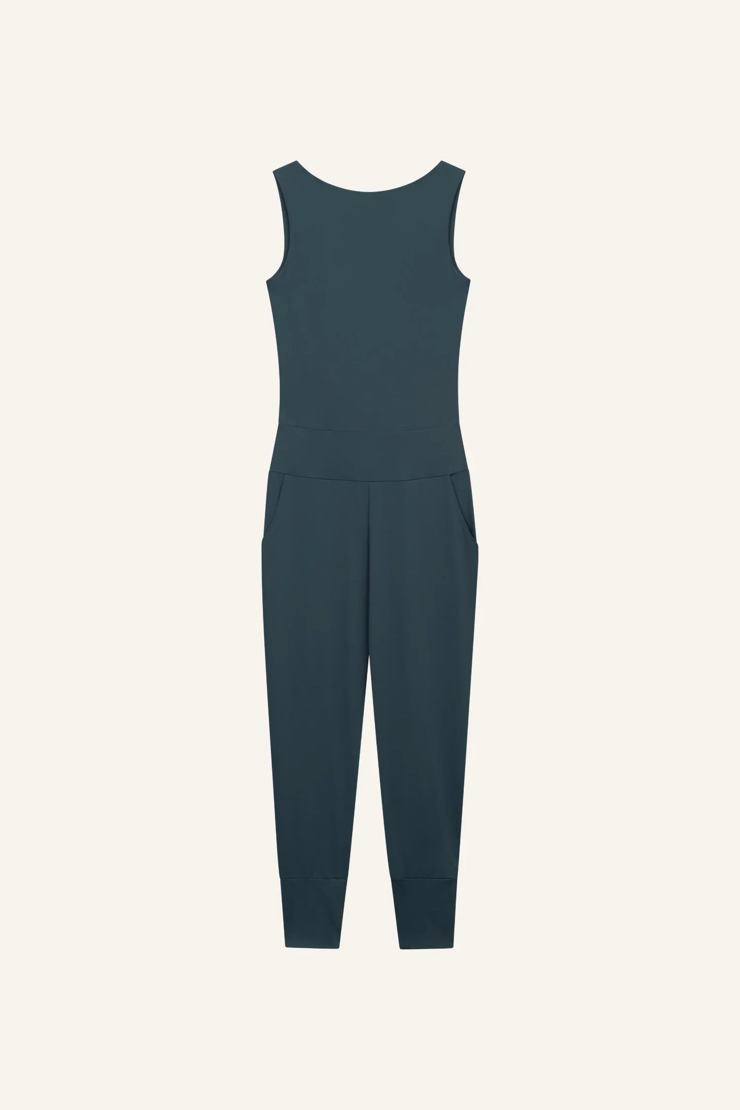 Ärmelloser MYMARINI Jumpsuit in Dunkelblau mit Rundhalsausschnitt und schmalem Bein.#color_grey