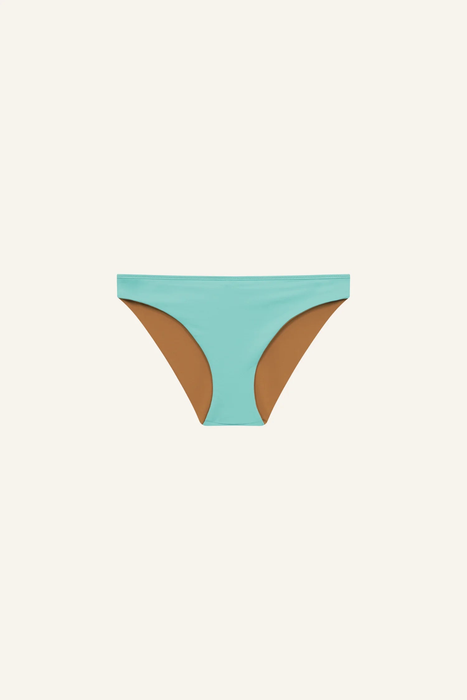 MYMARINI Bikinihose in Türkis mit braunen Seiteneinsätzen, hoher Beinausschnitt.#color_oak-eucalyptus