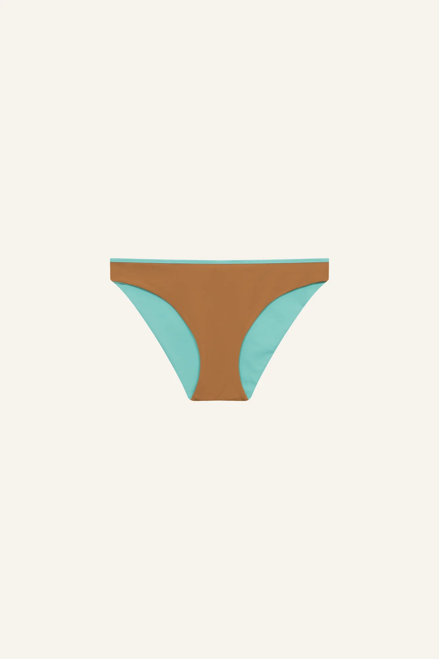 MYMARINI Bikinihose, braun mit türkisfarbenen Seitenteilen, niedriger Beinausschnitt.#color_oak-eucalyptus