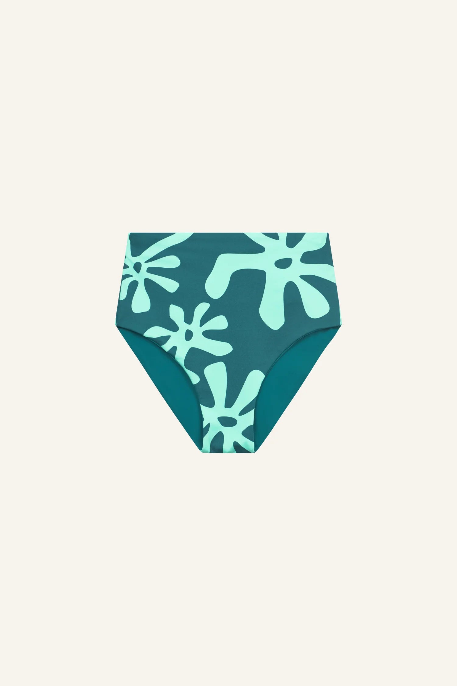 MYMARINI Bikinihose mit hohem Bund und floralem Muster in Grün- und Blautönen auf hellem Hintergrund.#color_jungle-print