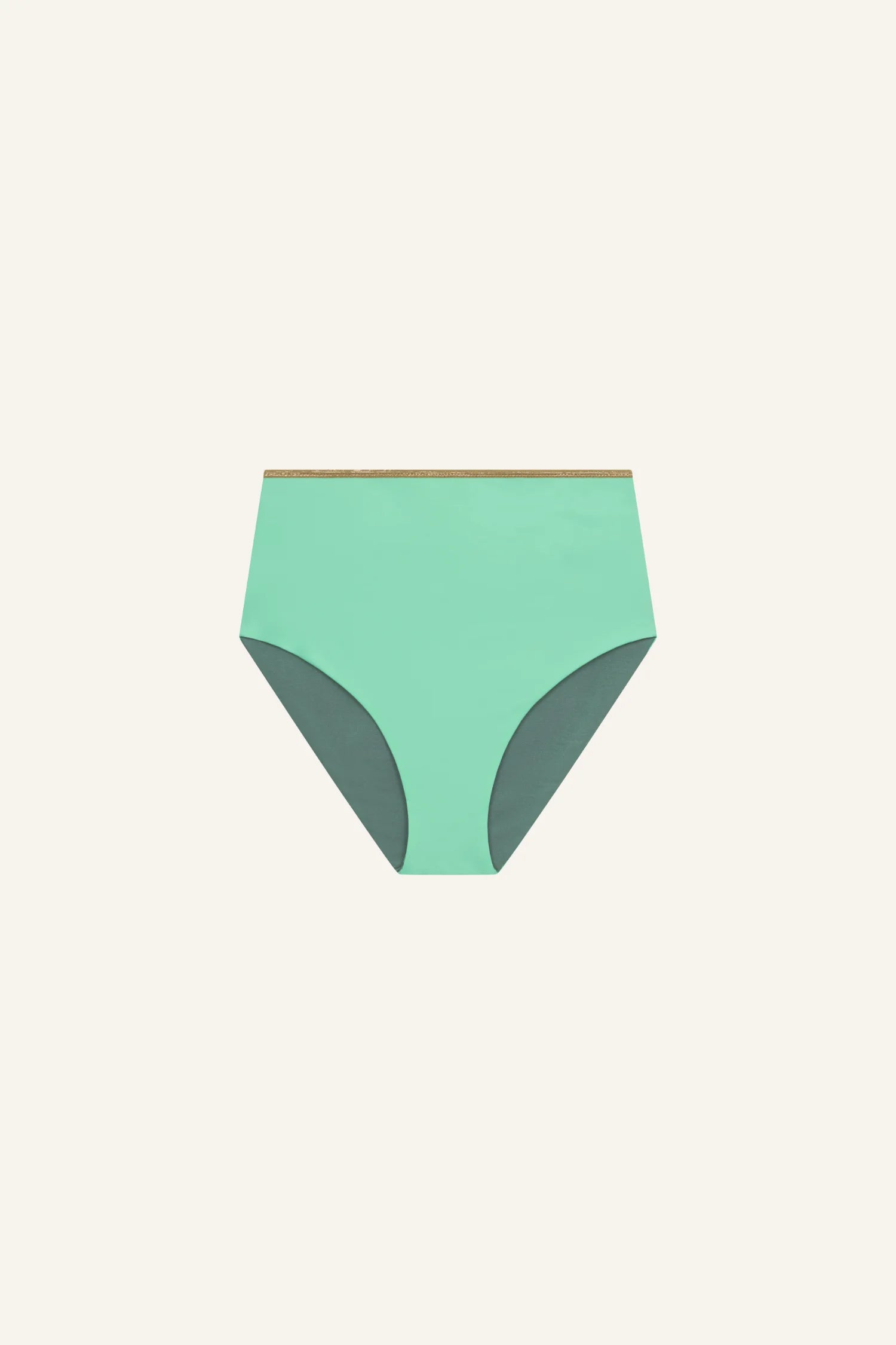 MYMARINI Bikinihose in Mintgrün mit hohem Beinausschnitt auf hellem Hintergrund.#color_lagoon-teal
