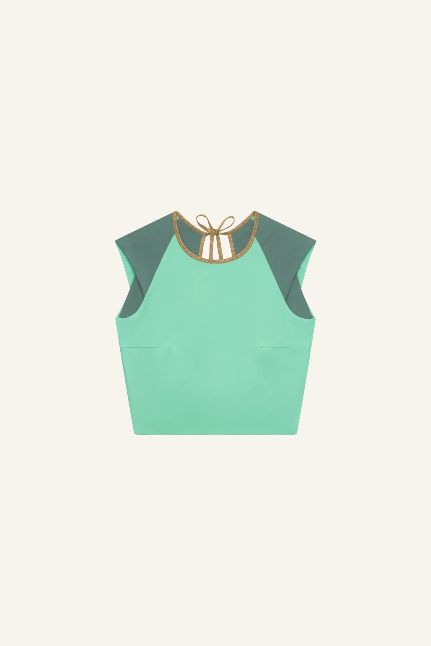 Ärmelloses MYMARINI-Top in Grün mit Rundhalsausschnitt und Rückenschnürung.#color_lagoon-teal