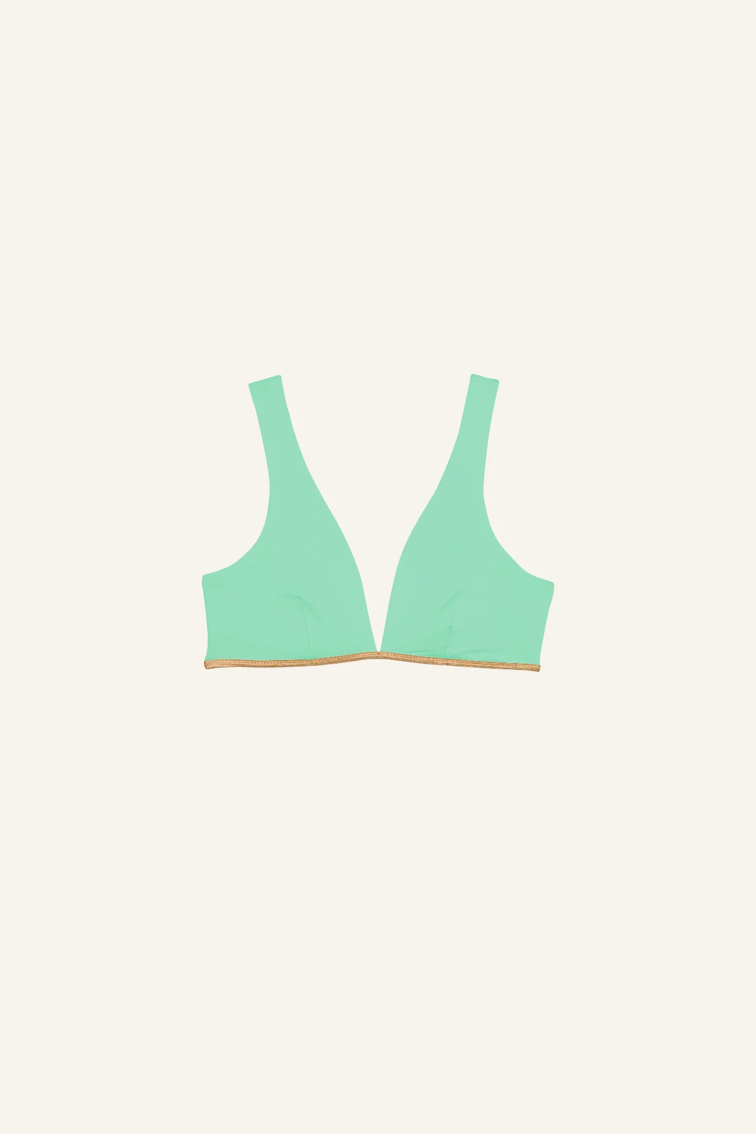 MYMARINI Bikinitop in Mintgrün mit breiten Trägern und V-Ausschnitt auf hellem Hintergrund.#color_lagoon-teal