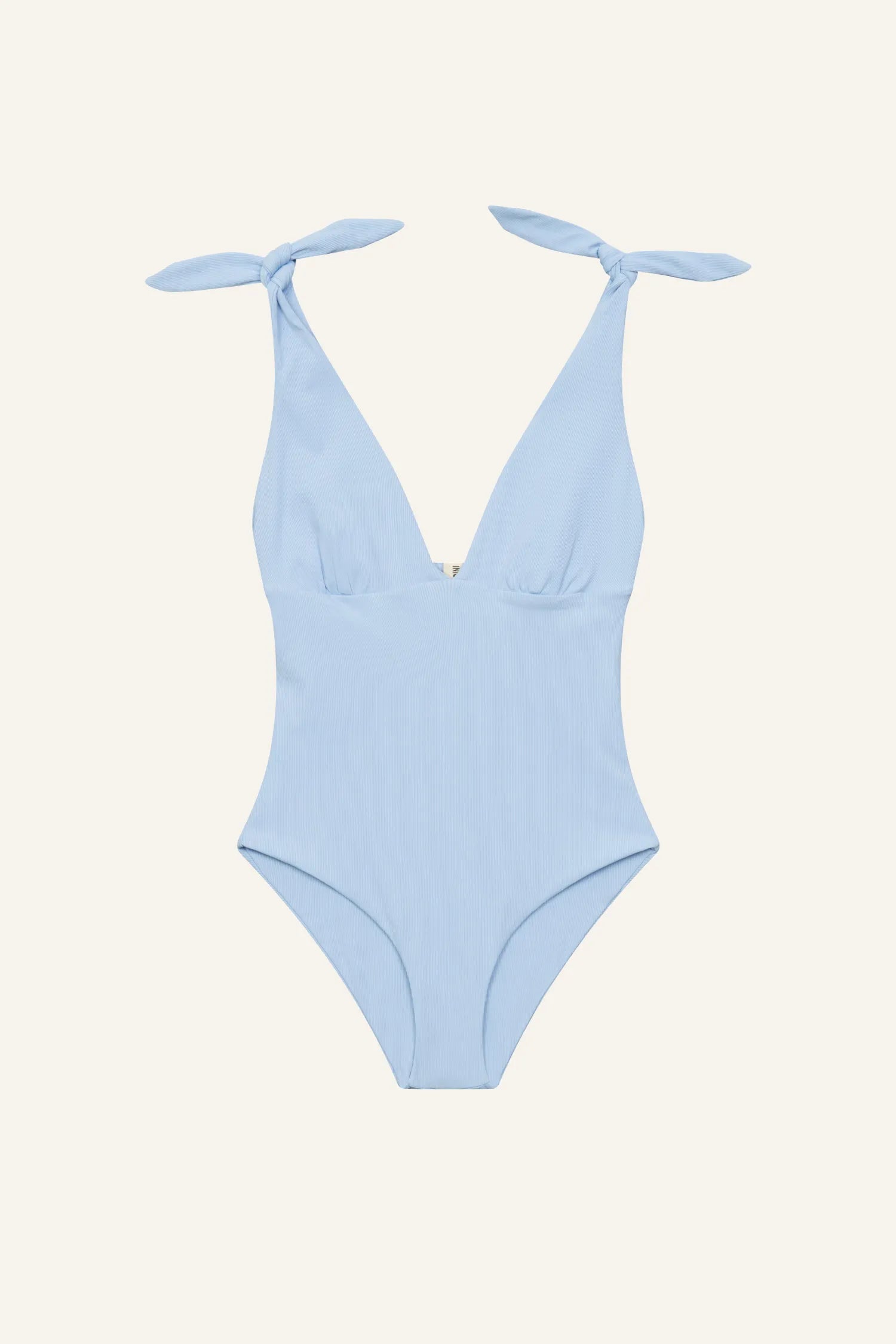 MYMARINI One-Piece: hellblauer Neckholder-Badeanzug mit V-Ausschnitt und Knoten an den Trägern.#color_pool