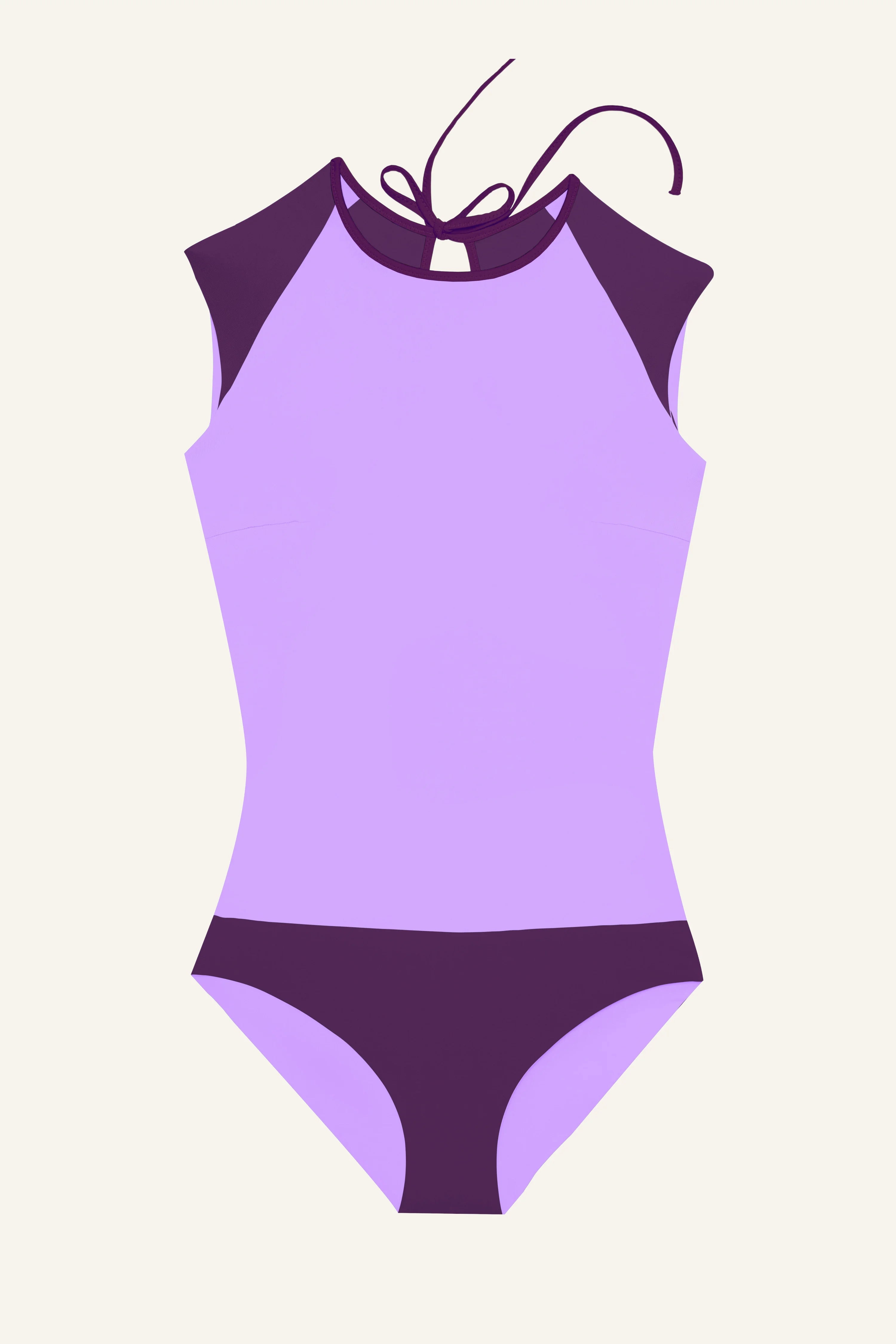 Lila MYMARINI Badeanzug mit hochgeschlossenem Schnitt und Neckholder.#color_lavender-plum