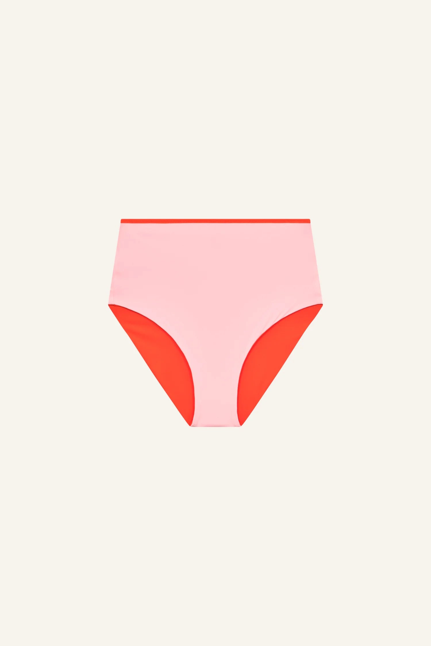 MYMARINI Bikinihose, rosa mit rotem Akzent am Bund und an den Seiten, hohe Taille.#color_poppy-macaron