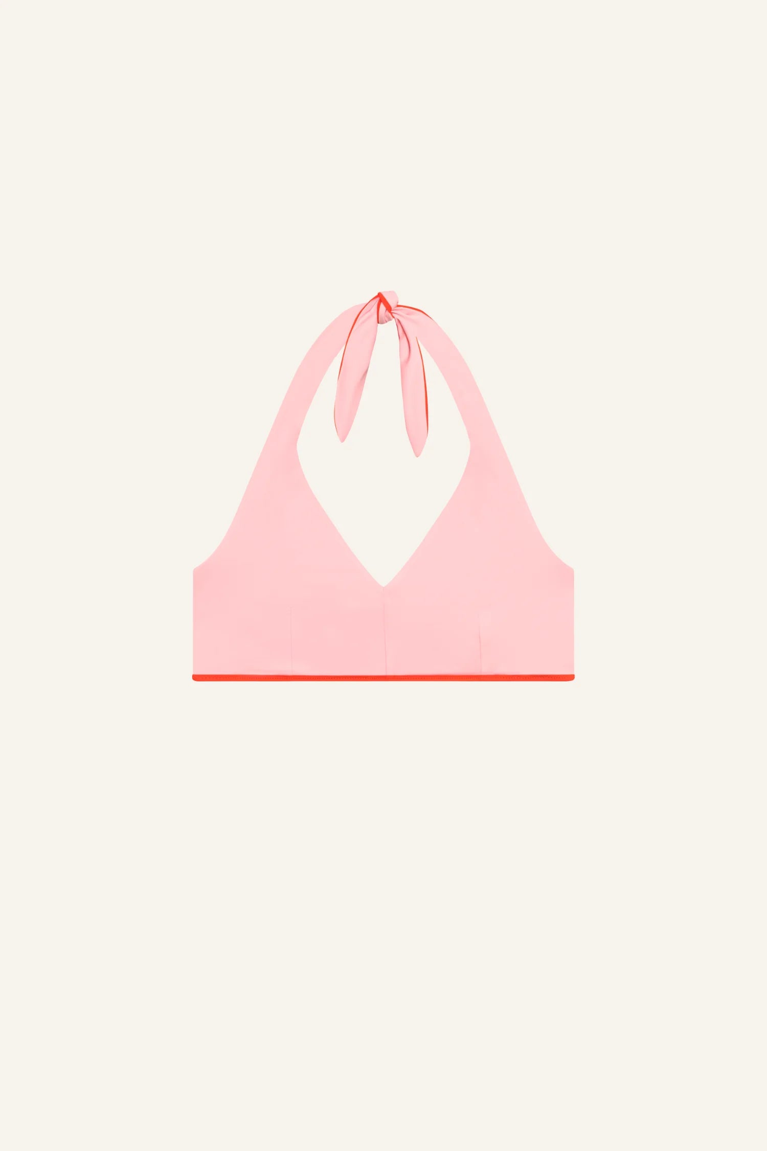 MYMARINI Bikini-Top in hellrosa, Neckholder-Schnitt mit Halterband, breiter Unterbund in roter Kontrastkante.#color_poppy-macaron