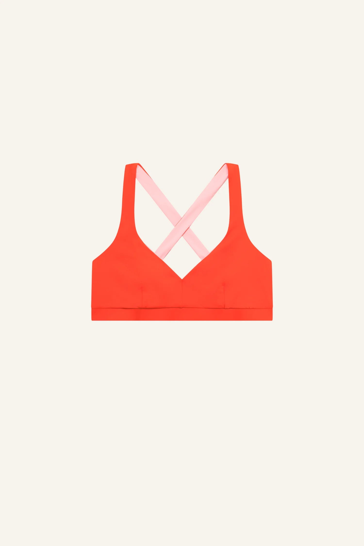 MYMARINI Bikinitop in Orange, Cross Top mit pinken, überkreuzten Trägern.#color_poppy-macaron