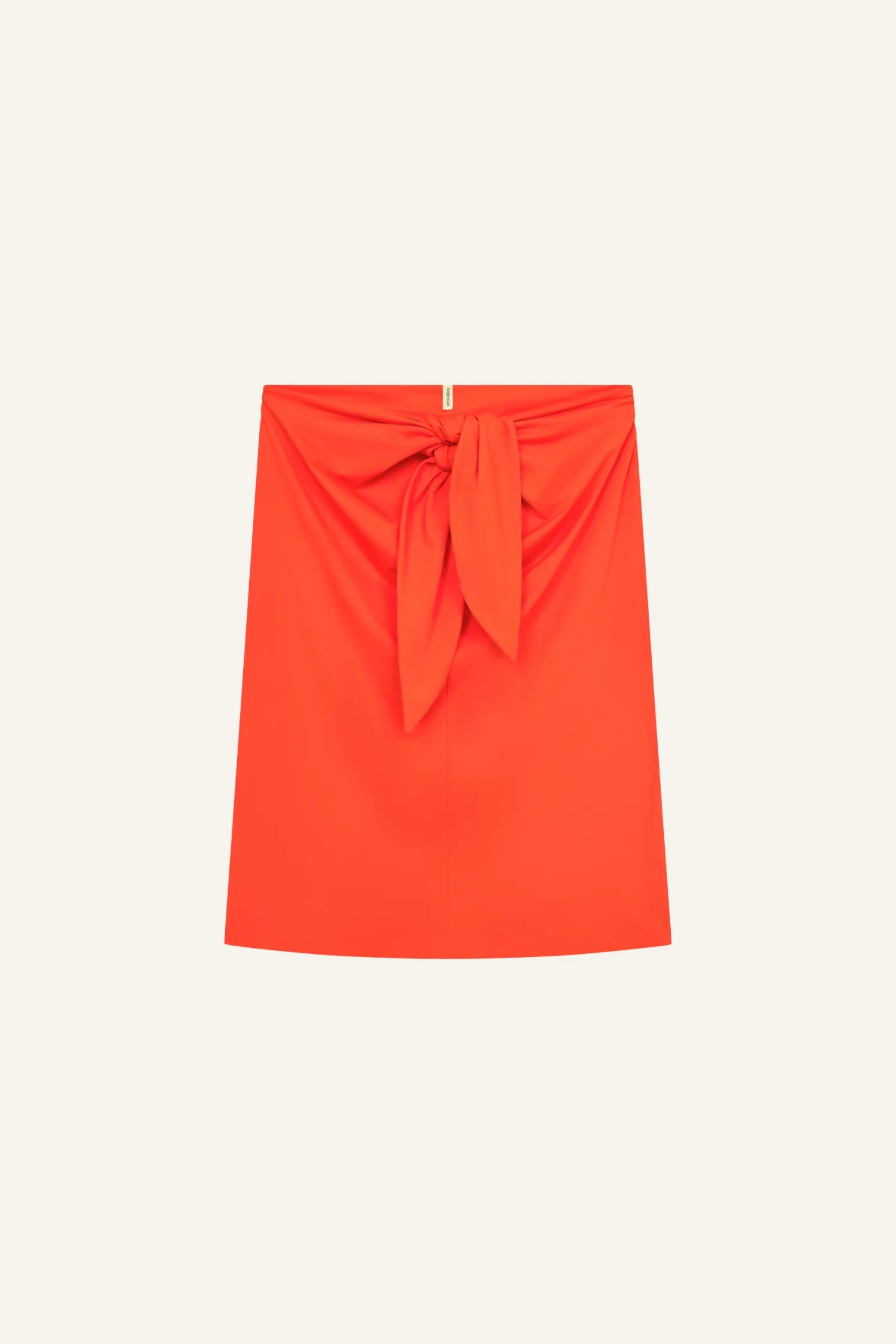 MYMARINI Rock in leuchtendem Orange mit vorn gebundener Schlaufe; leichter, glatter Stoff, Accessoire.#color_poppy