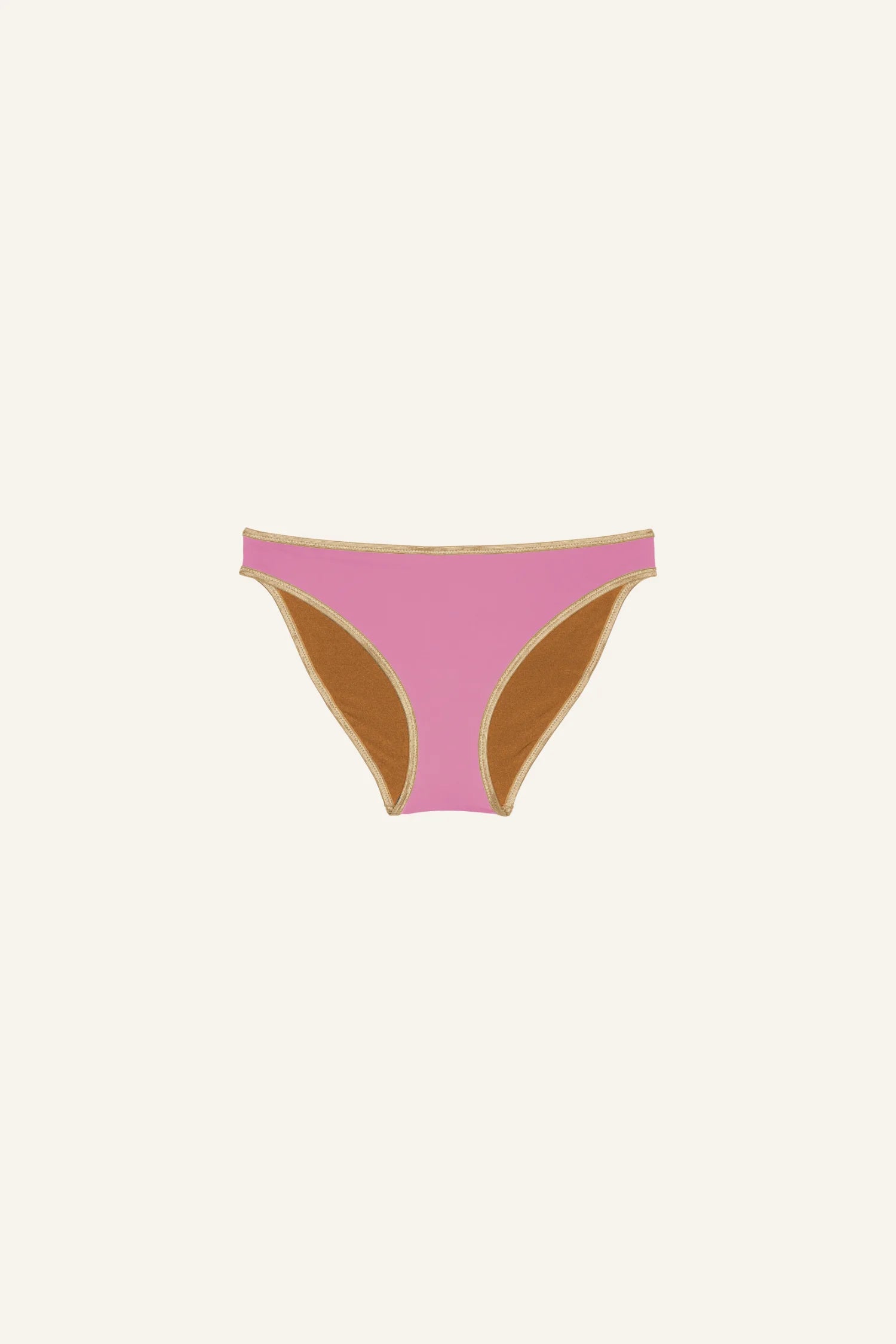 MYMARINI Bikinihose in Rosa und Braun mit hohem Beinausschnitt auf hellem Hintergrund.#color_bronze-orchid