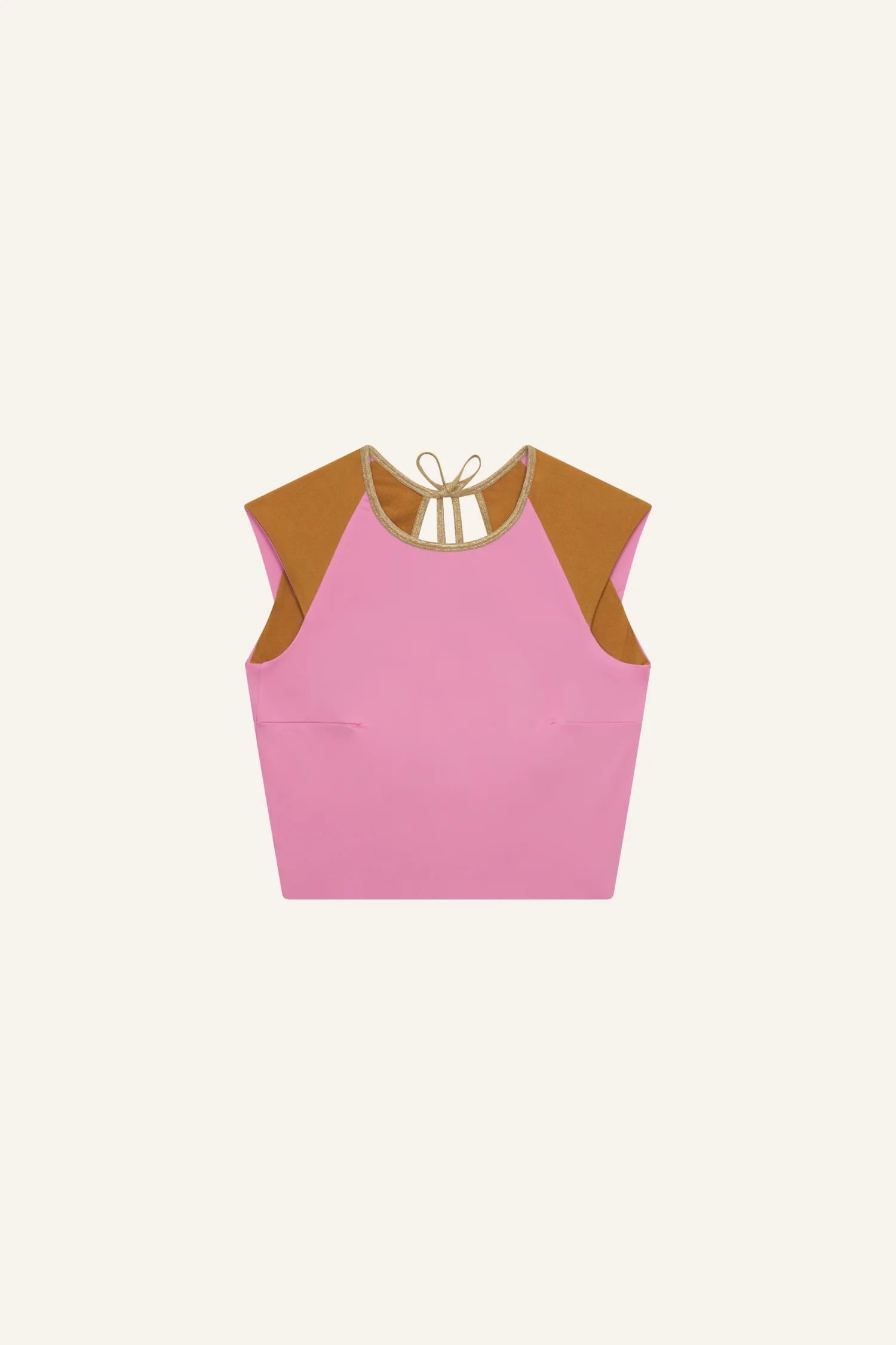 Ärmelloses MYMARINI-Top in Rosa mit braunen Schulterpartien und Rundhalsausschnitt.#color_bronze-orchid
