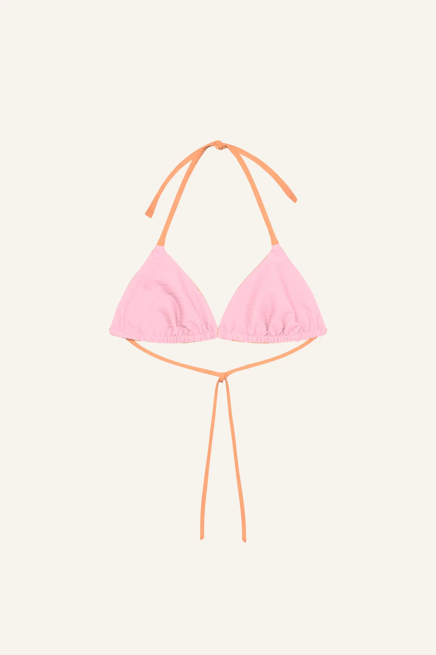 MYMARINI Bikinitop in Rosa mit Neckholder und schmalen Trägern auf hellem Hintergrund.#color_marshmallow-peach