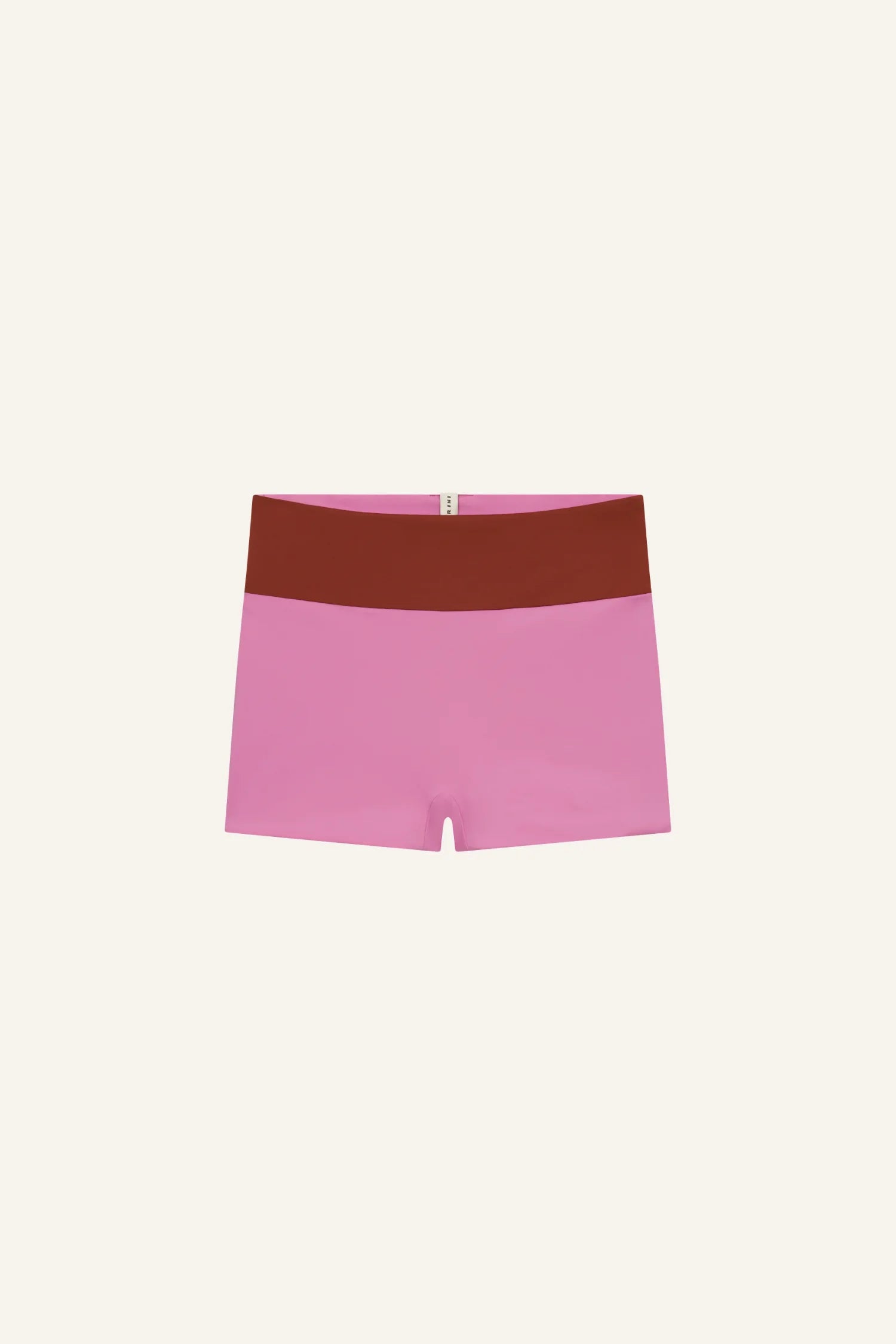 MYMARINI Bikinihose in Rosa mit breitem, rotem Bund, Mid rise.#color_sienna-orchid
