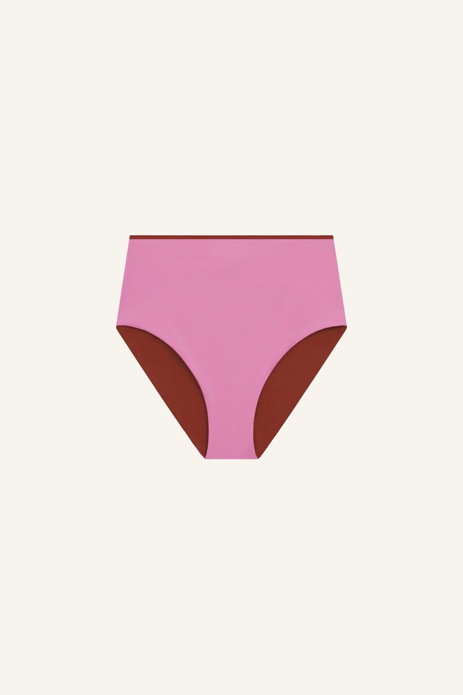 MYMARINI Bikinihose in Rosa und Rot, hoher Beinausschnitt, auf hellem Hintergrund.#color_sienna-orchid