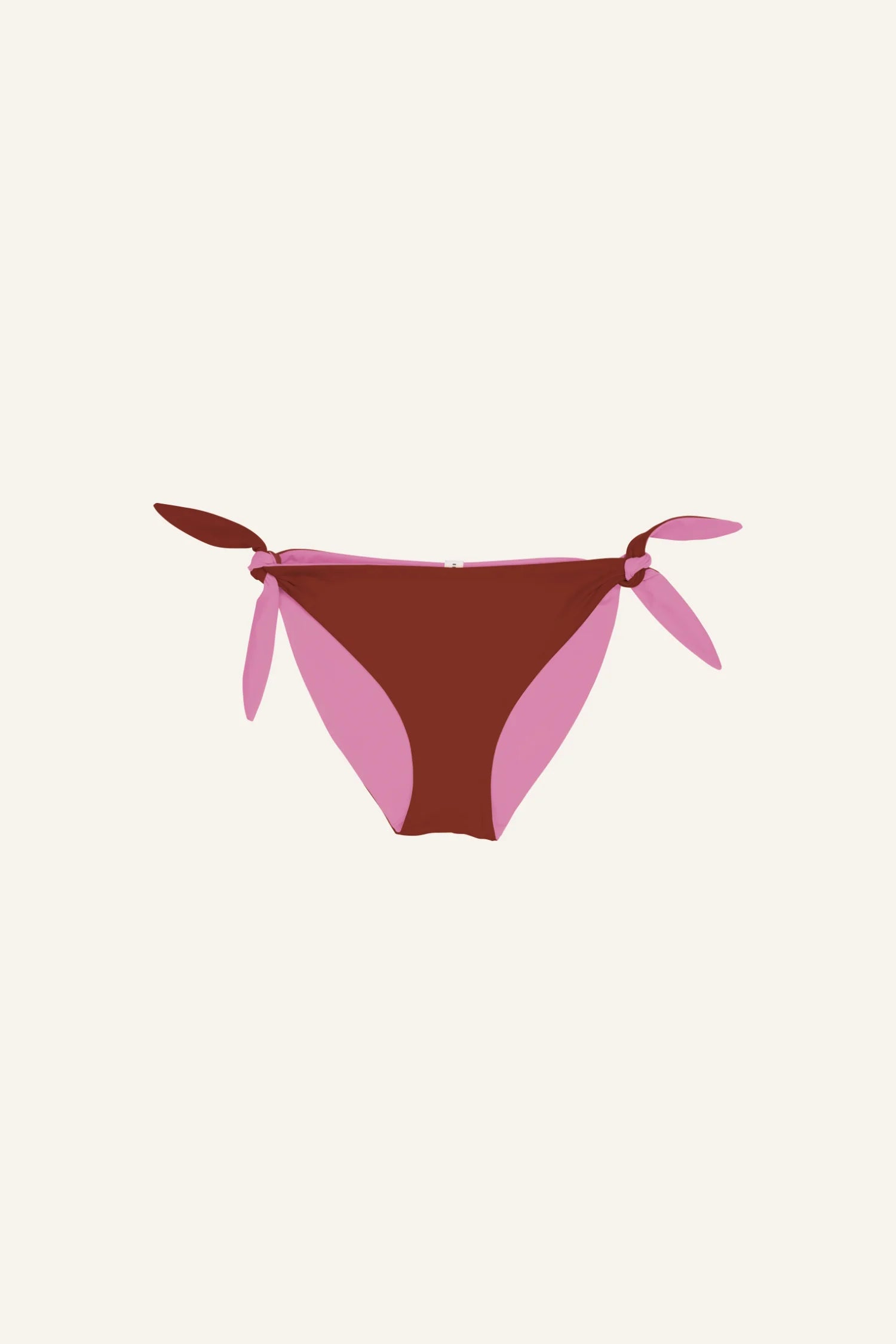 MYMARINI Bikinihose mit seitlichen Schleifen, Mid rise, in Braun und Rosa auf hellem Hintergrund.#color_sienna-orchid