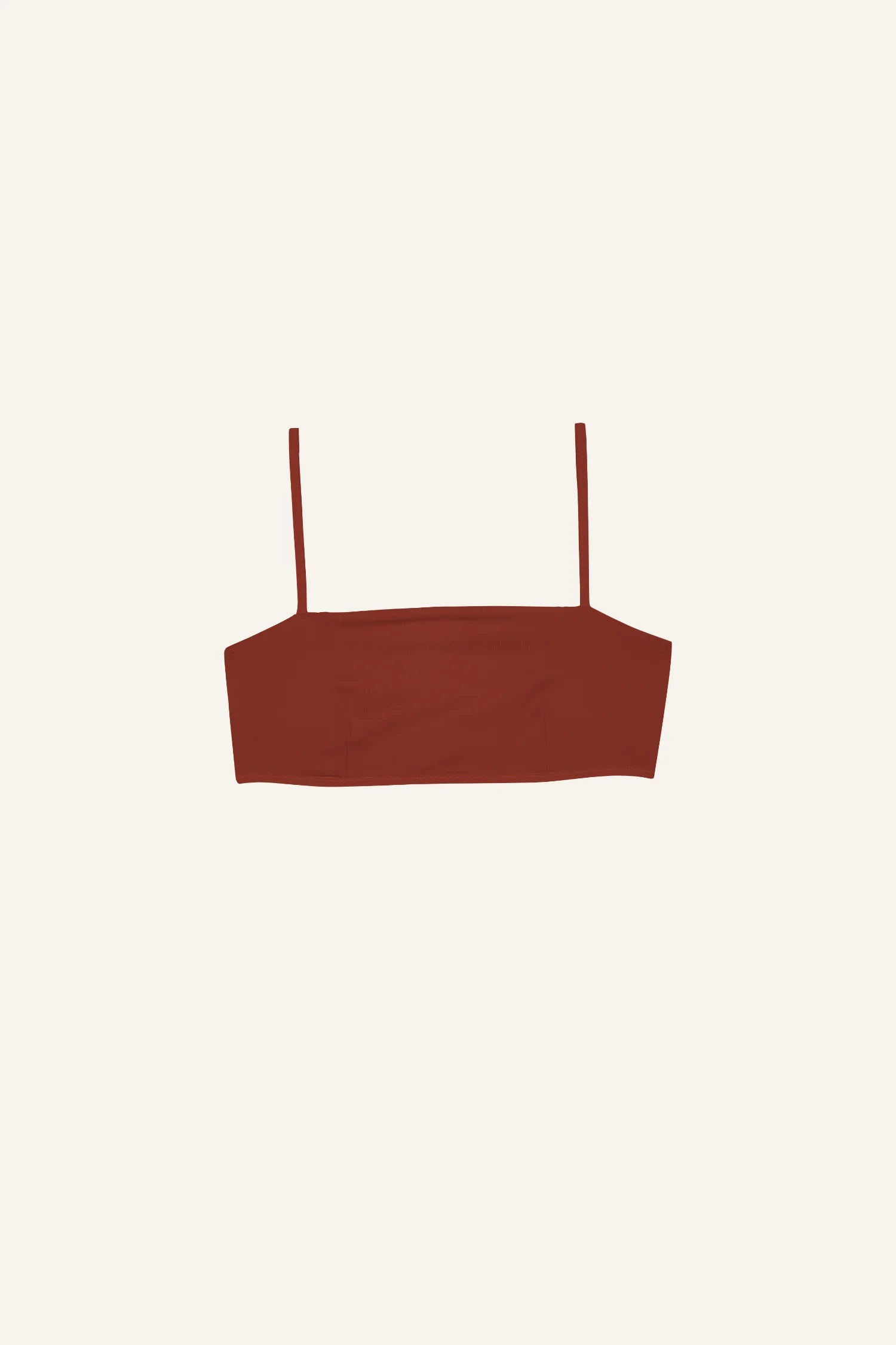Rotes MYMARINI Bikinitop mit Spaghettiträgern auf hellem Hintergrund.#color_sienna-orchid