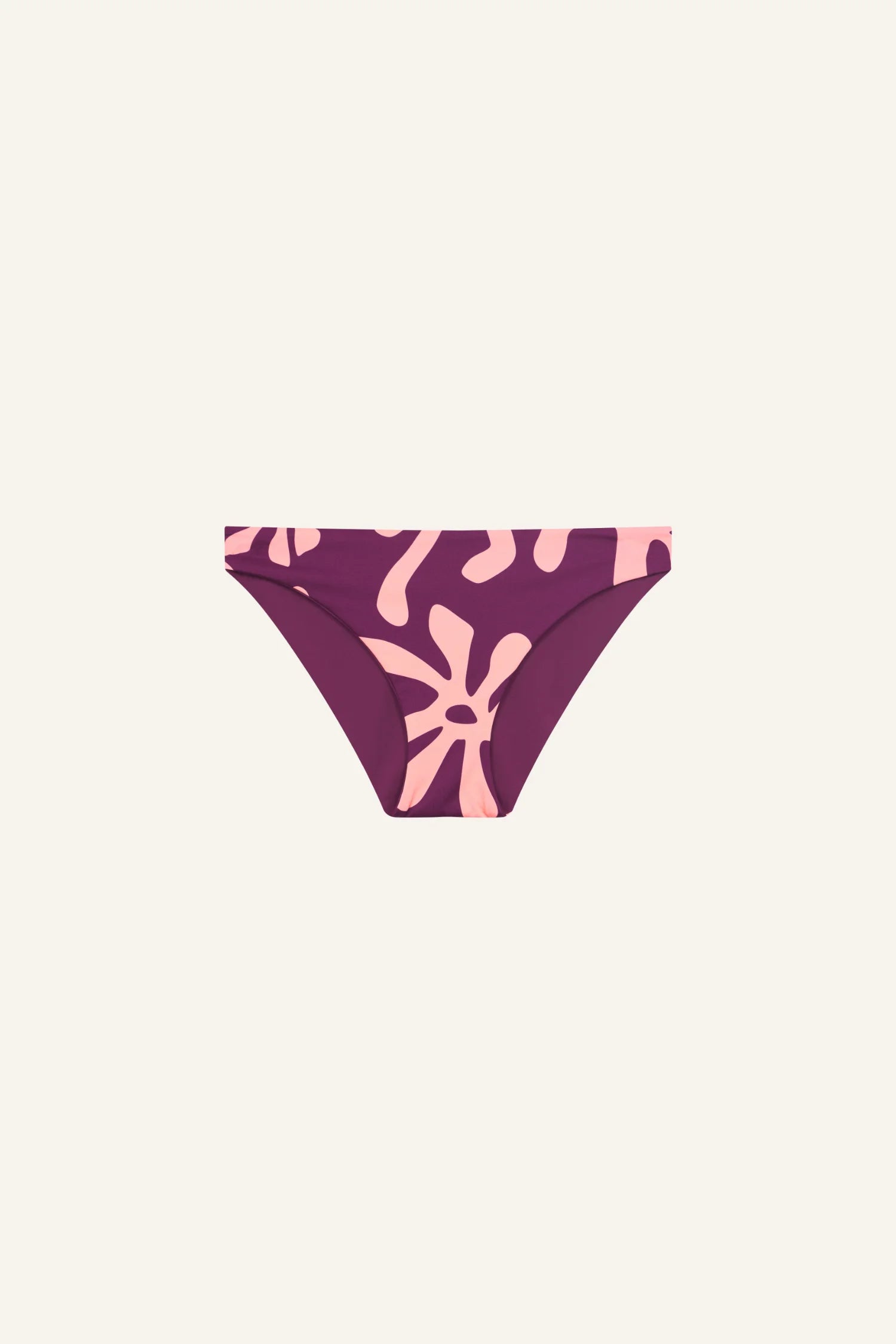 MYMARINI Bikinihose mit abstraktem Muster in Lila und Rosa, Mid rise Schnitt.#color_berry-print
