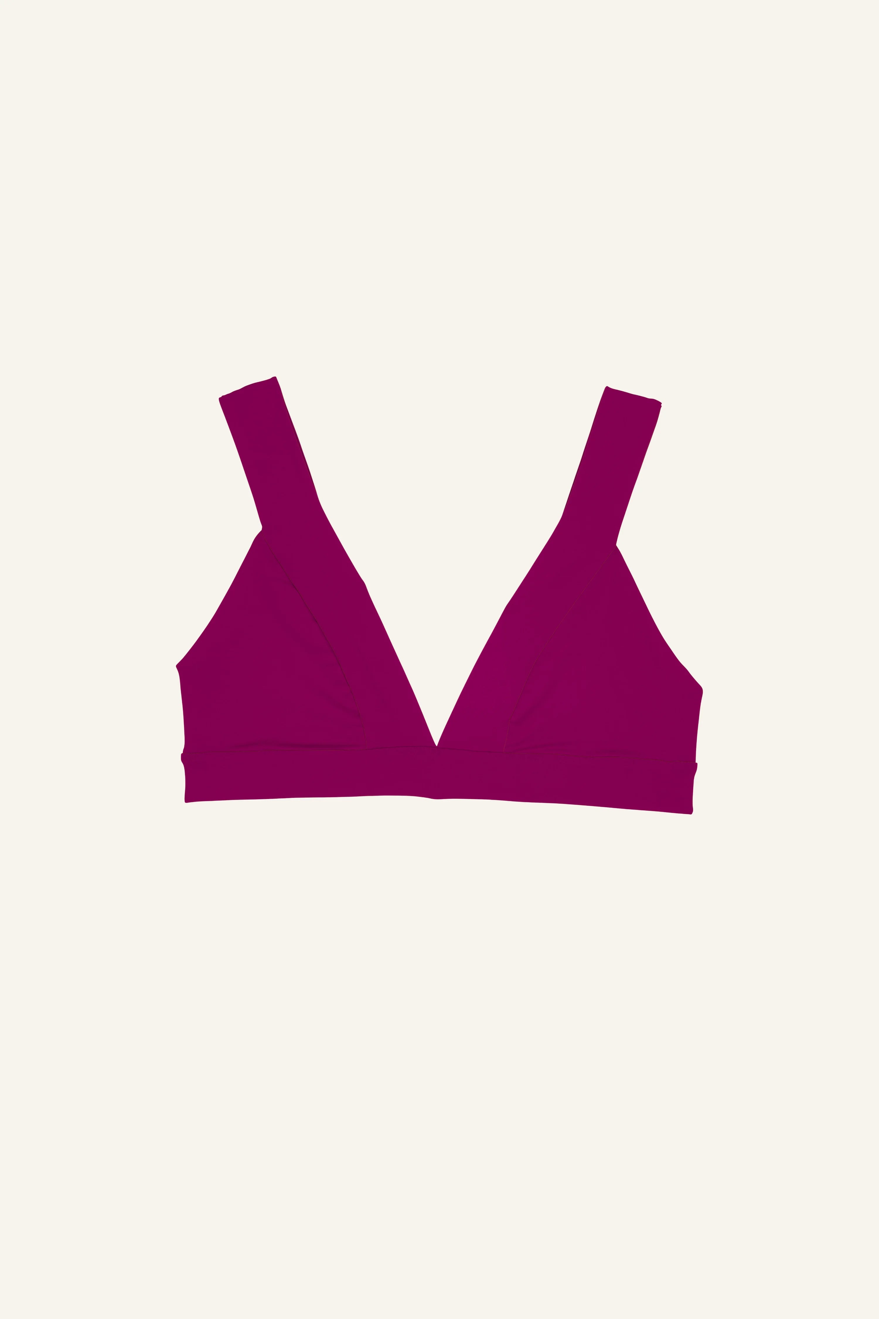 MYMARINI Bikinitop in kräftigem Pink mit V-Ausschnitt und breiten Trägern vor hellem Hintergrund.#color_pink-hortensia