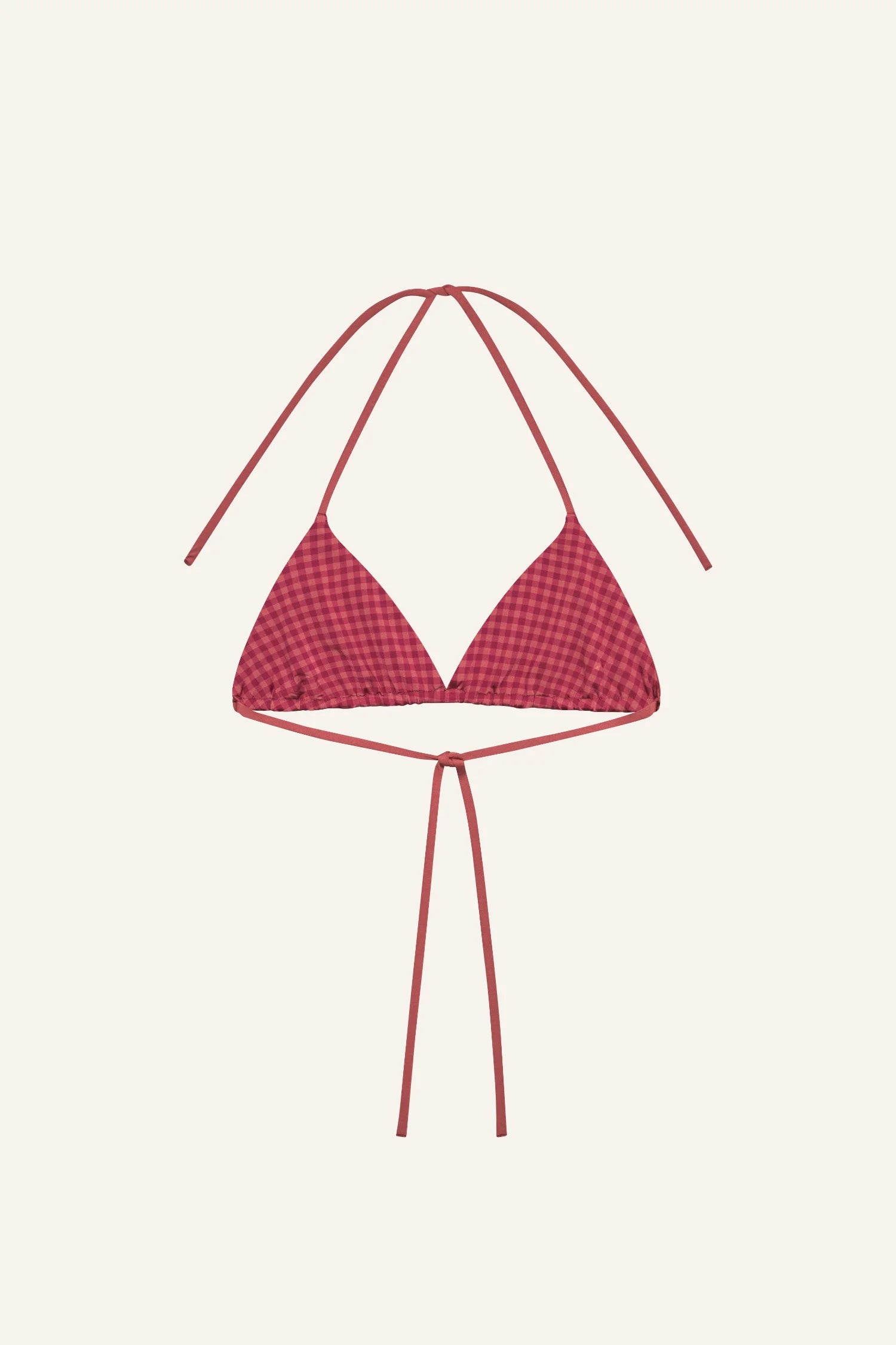 MYMARINI Bikini-Top mit rotem Karomuster, Dreiecksform, Halterneck-Träger und Rückenbändchen zum Binden.#color_rouge-vichy