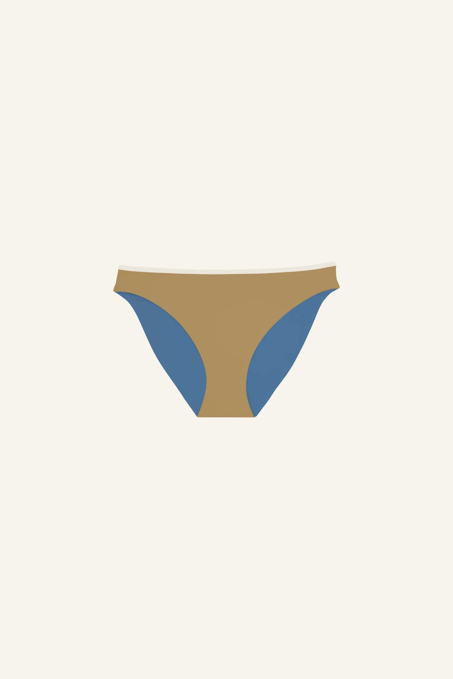 MYMARINI Bikinihose in Beige und Blau, Mid rise Schnitt, auf hellem Hintergrund.#color_coast-desert