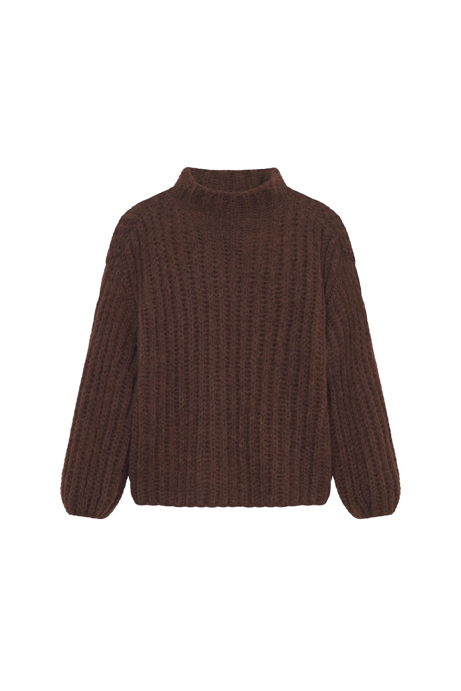 Brauner Strickpullover mit Rundhalsausschnitt von MYMARINI, langärmlig und strukturiert.#color_chocolate