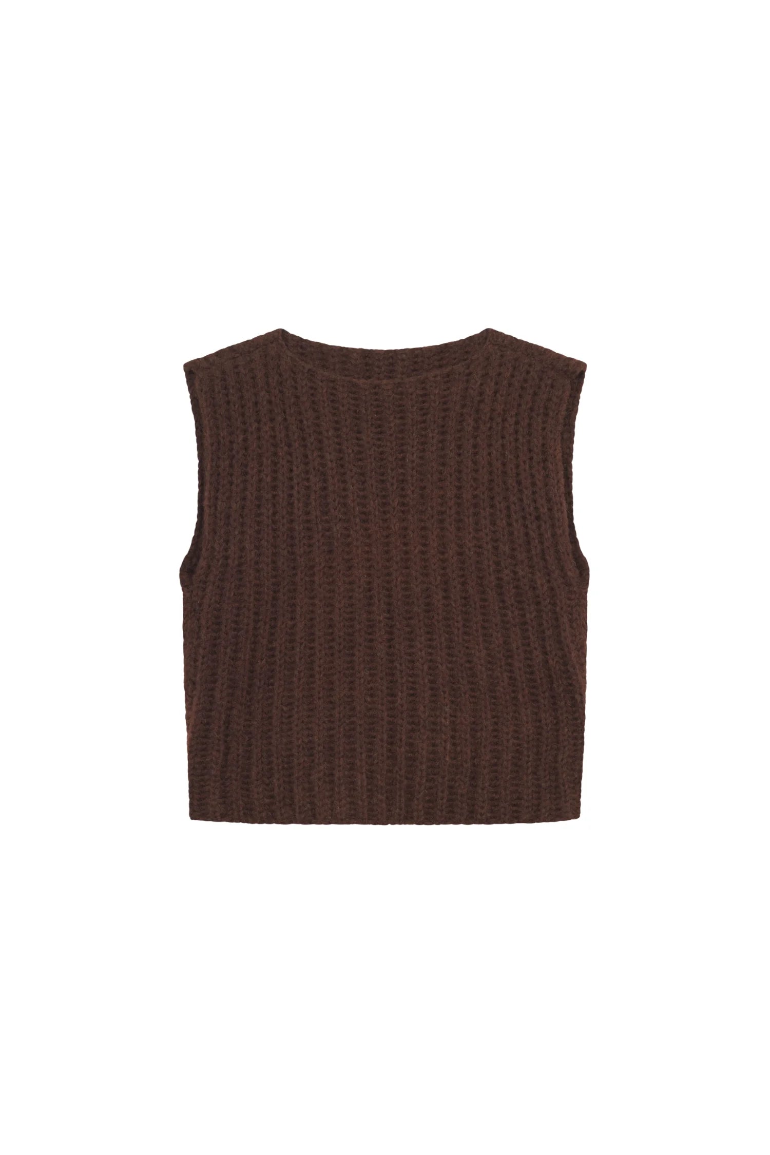 Braunes MYMARINI-Top mit breiten Trägern und geripptem Muster, Rückansicht.#color_chocolate