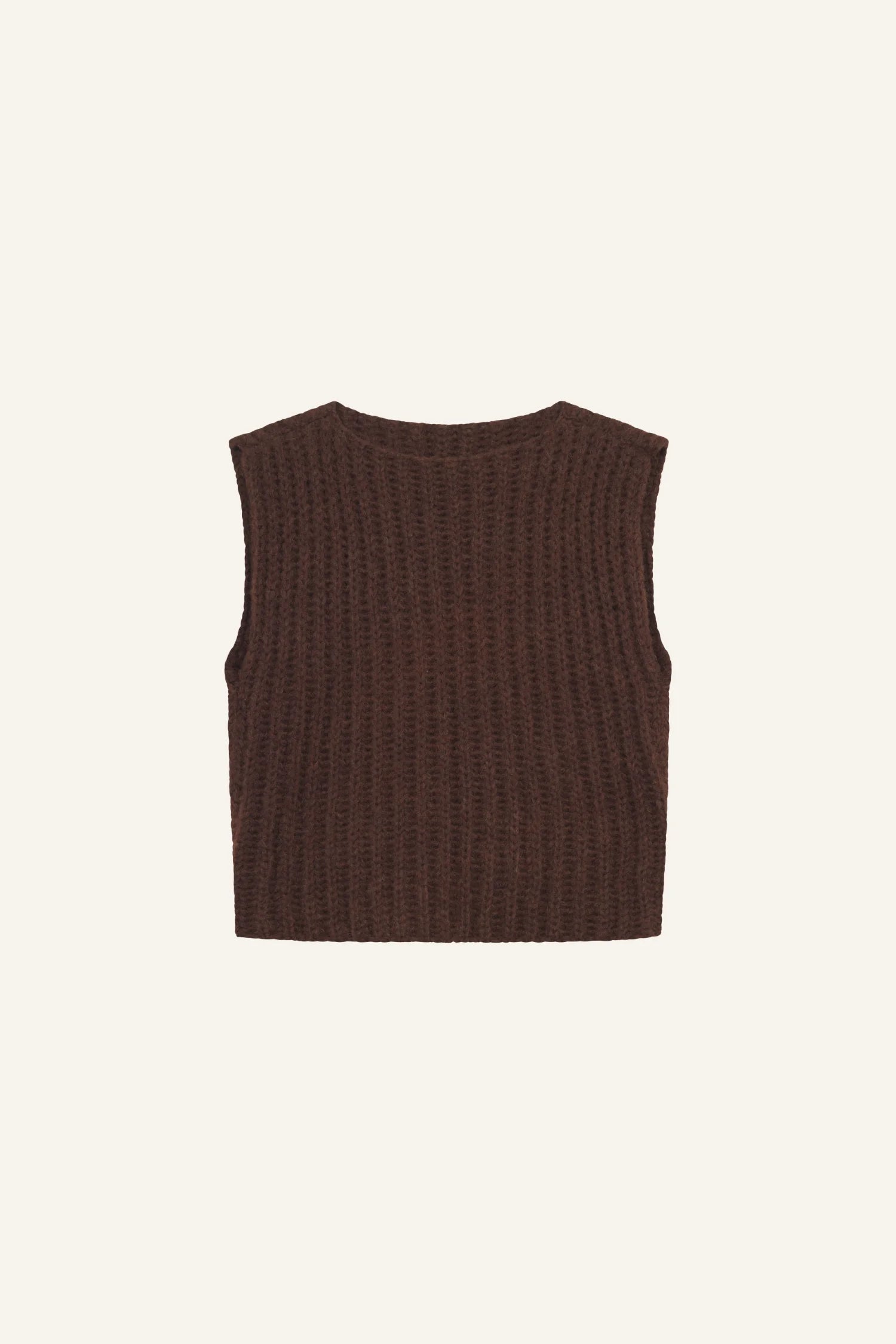 Braunes MYMARINI-Top mit breiten Trägern und geripptem Muster, Rückansicht.#color_chocolate