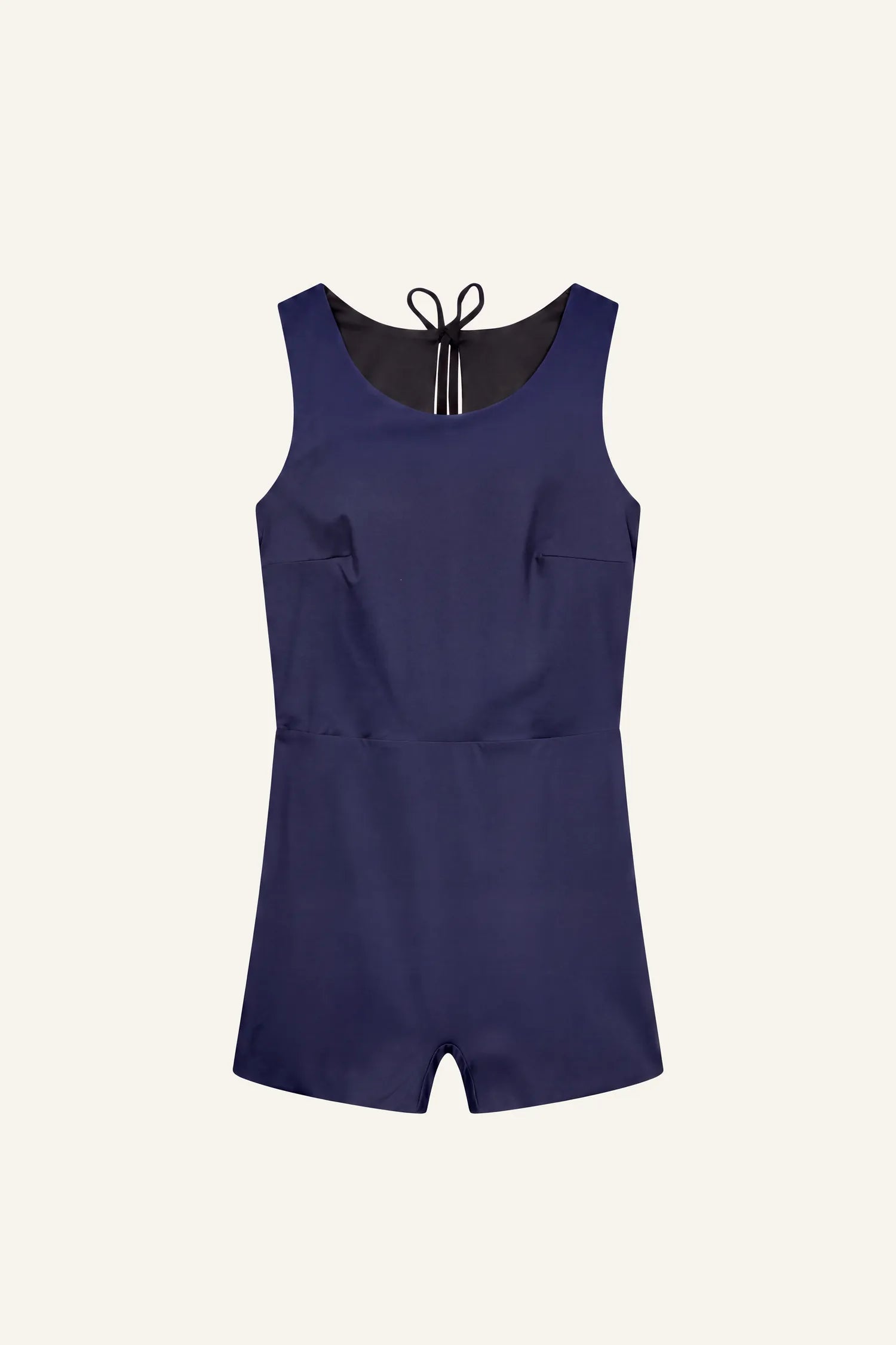 MYMARINI Badeanzug SHORTIE in Navy, breite Träger, kurze Beine, Nackenband, schwarzes Futter sichtbar#color_black-navy