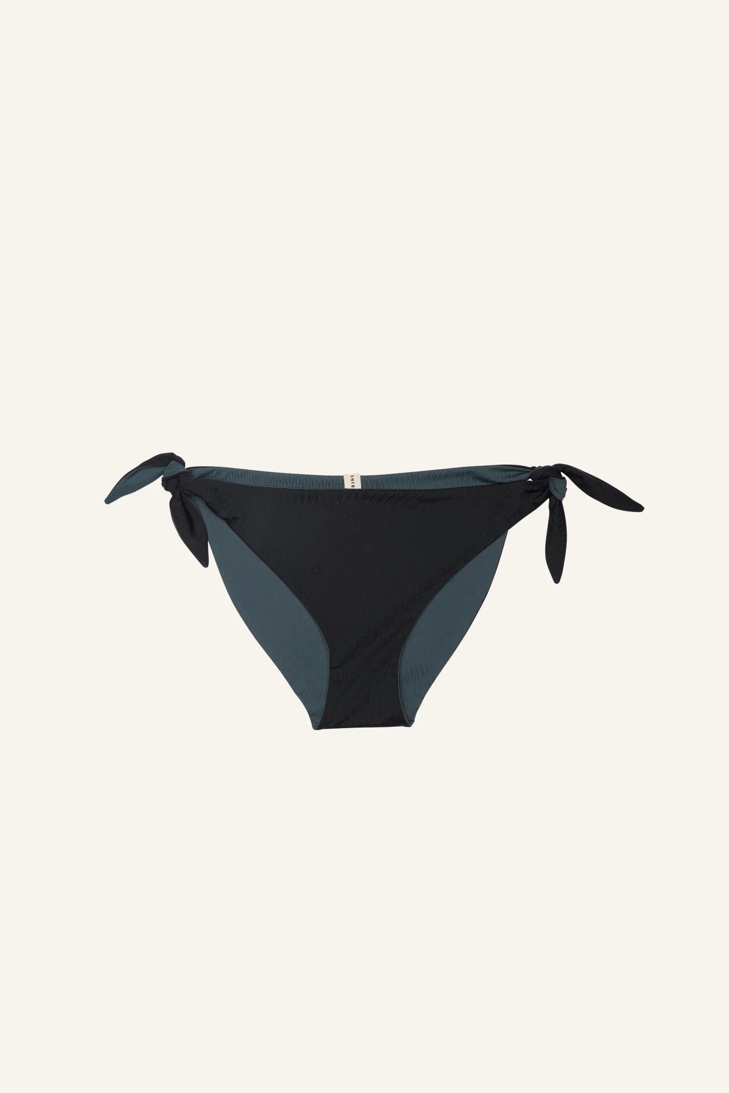MYMARINI Bikinihose mit seitlichen Schleifen, tiefem Beinausschnitt und zweifarbigem Design in Schwarz und Dunkelgrün.#color_black-grey-white
