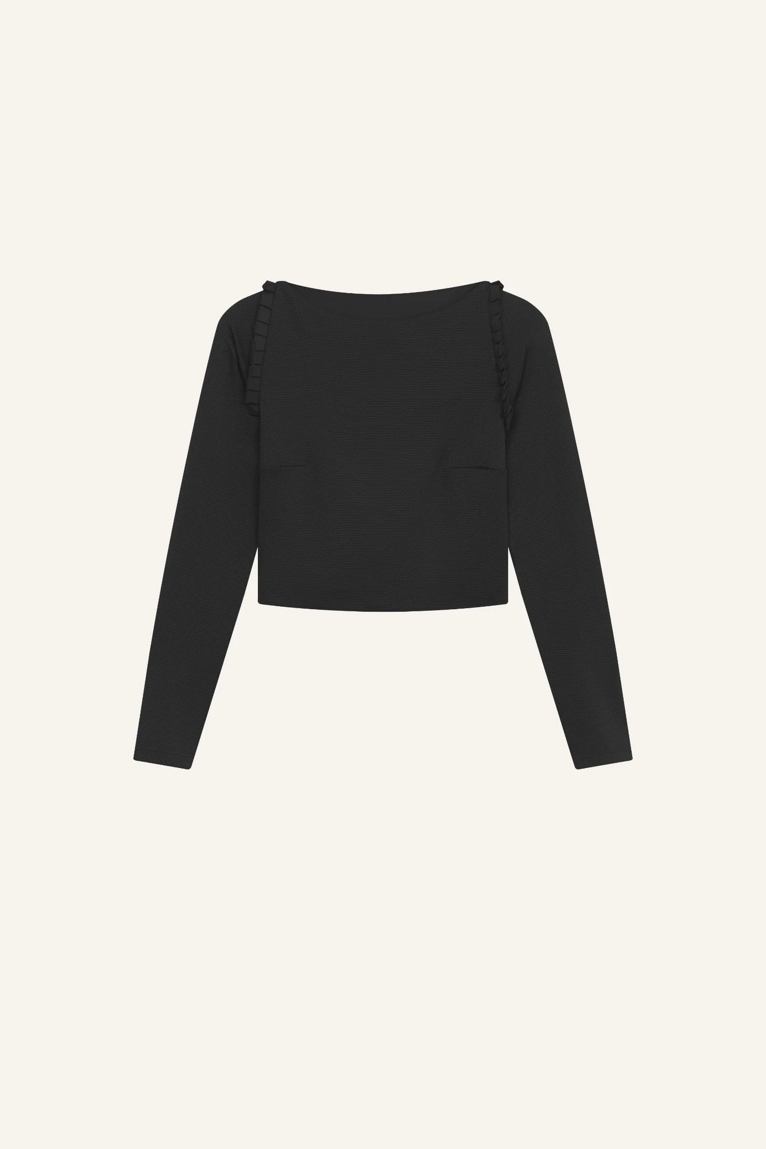 Schwarzes MYMARINI-Top mit langen Ärmeln und breiten Trägern, schlichtes Design.#color_black
