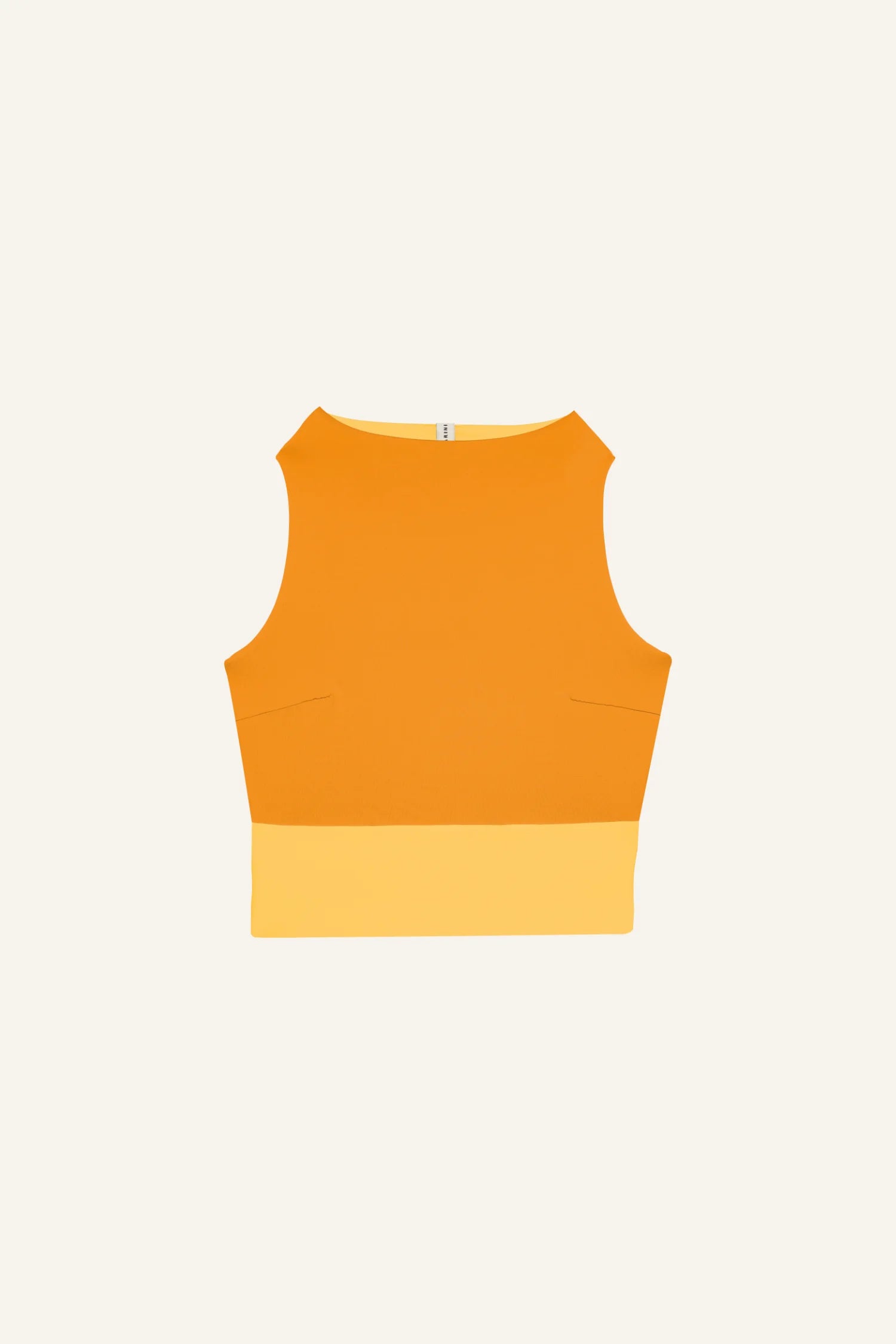 Ärmelloses MYMARINI-Top in Orange mit Rundhalsausschnitt auf hellem Hintergrund.#color_buttermilk-soleil