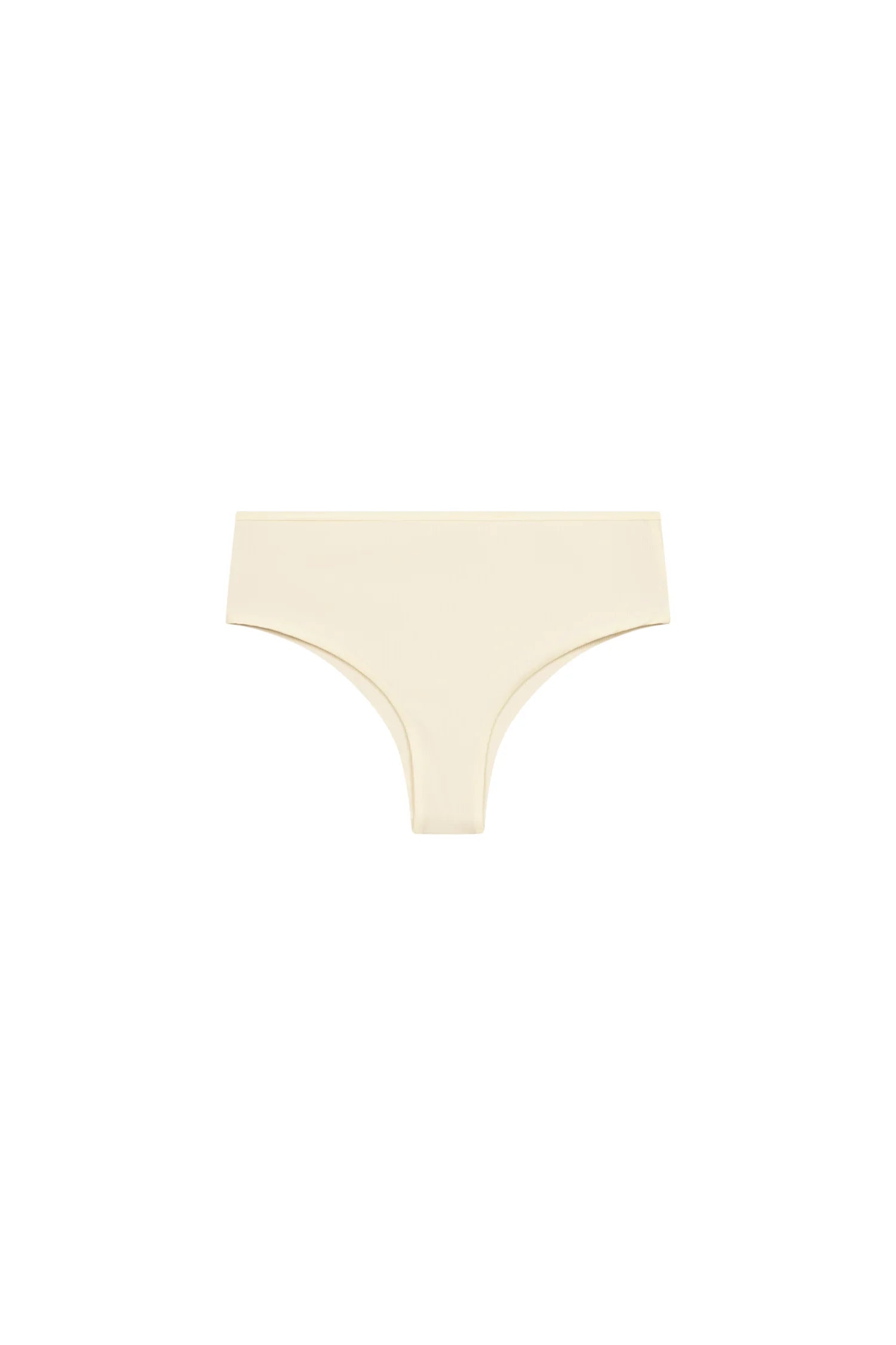 MYMARINI Bikinihose in Creme, hoher Beinausschnitt, schlichtes Design auf weißem Hintergrund.#color_white