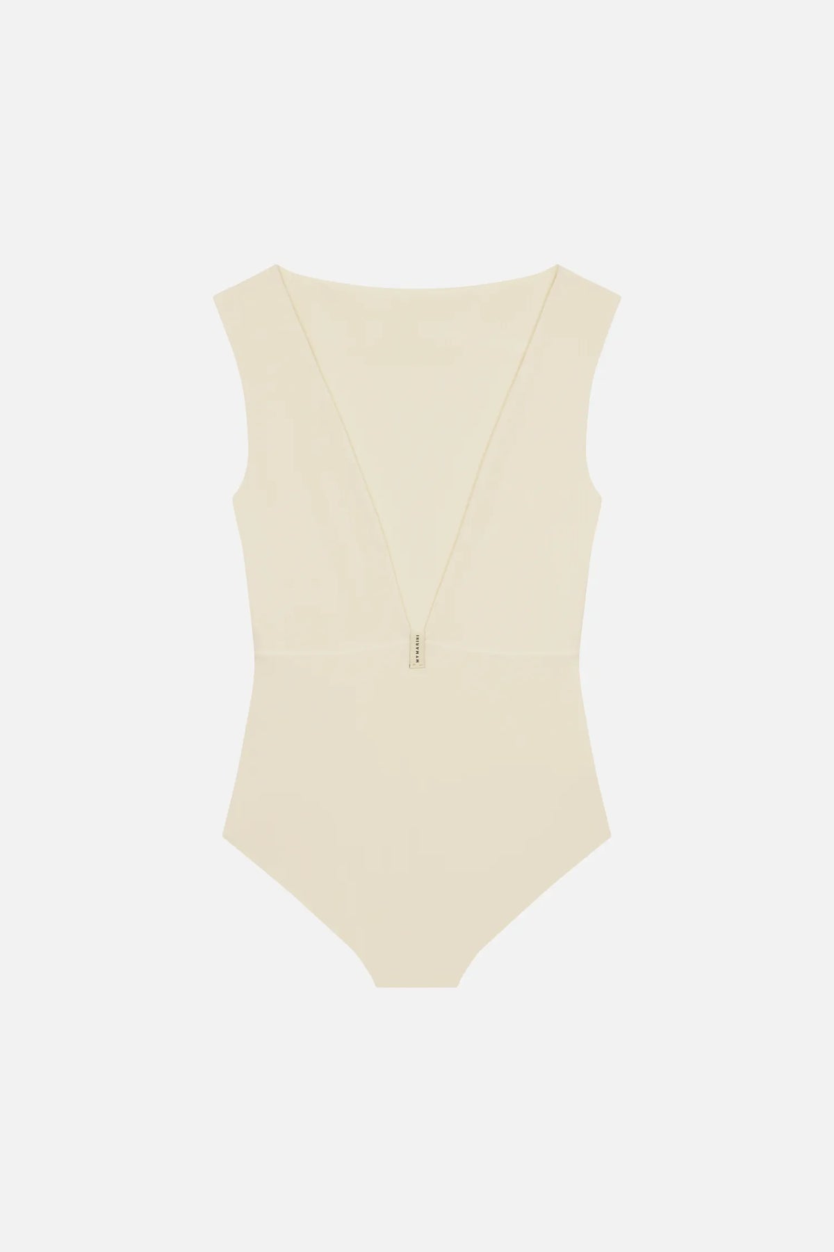 MYMARINI Badeanzug in Creme mit tiefem Rückenausschnitt und breiten Trägern, schlicht und elegant.#color_white-ribbed