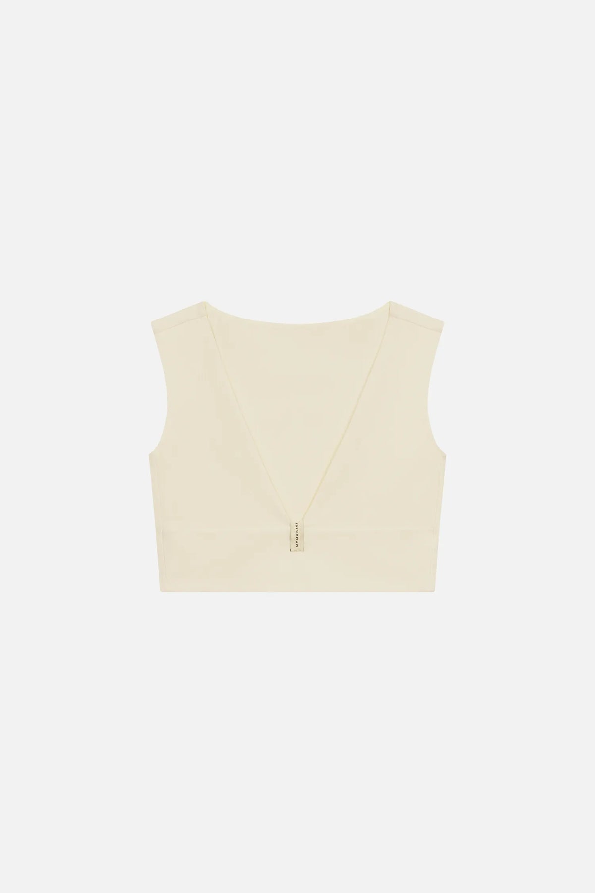 MYMARINI Bikinitop in Creme mit tiefem Rückenausschnitt und breiten Trägern, schlicht und elegant.#color_white-ribbed