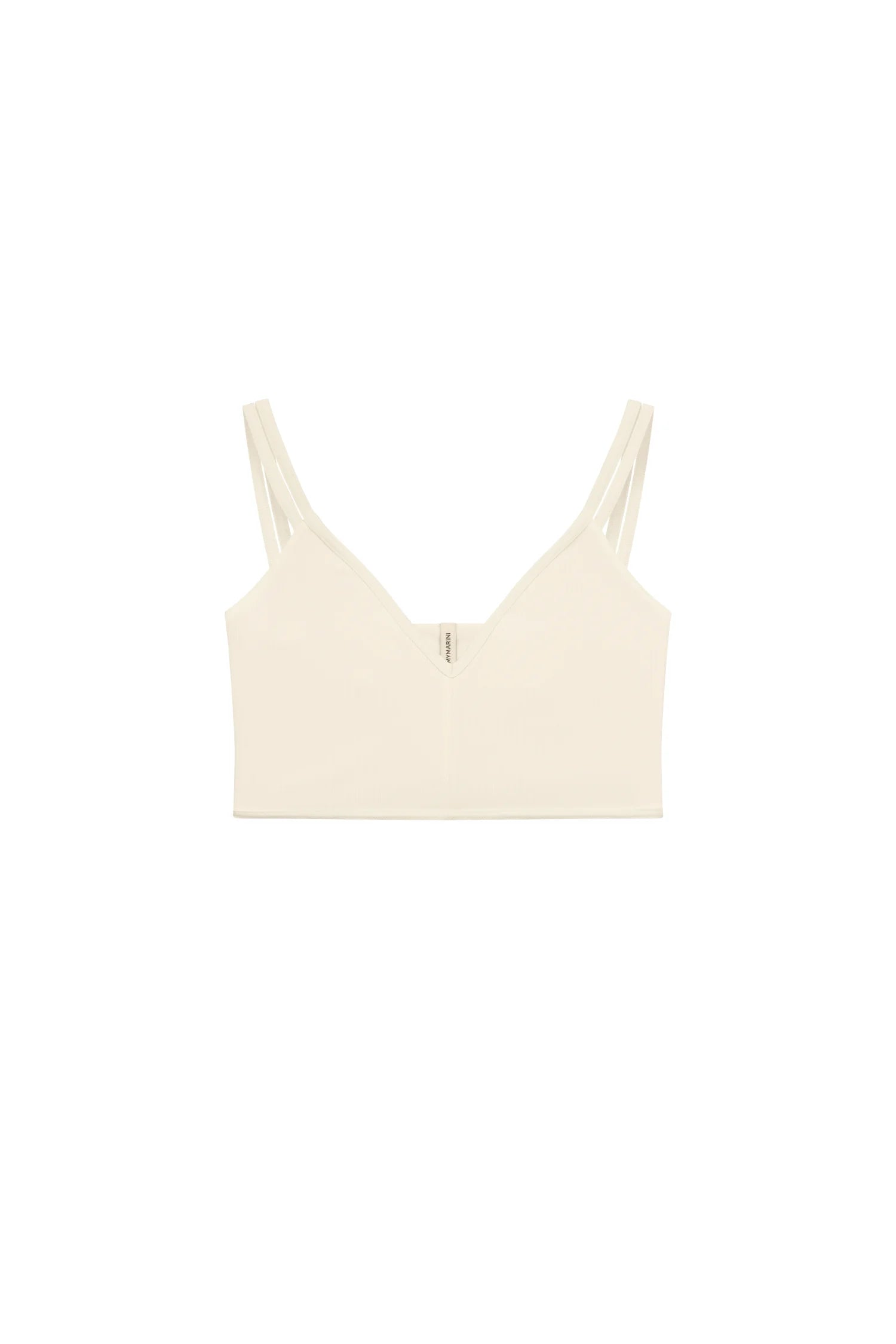 Bikinitop von MYMARINI in Creme mit V-Ausschnitt und schmalen Trägern, ideal für stilvolle Strandlooks.#color_white