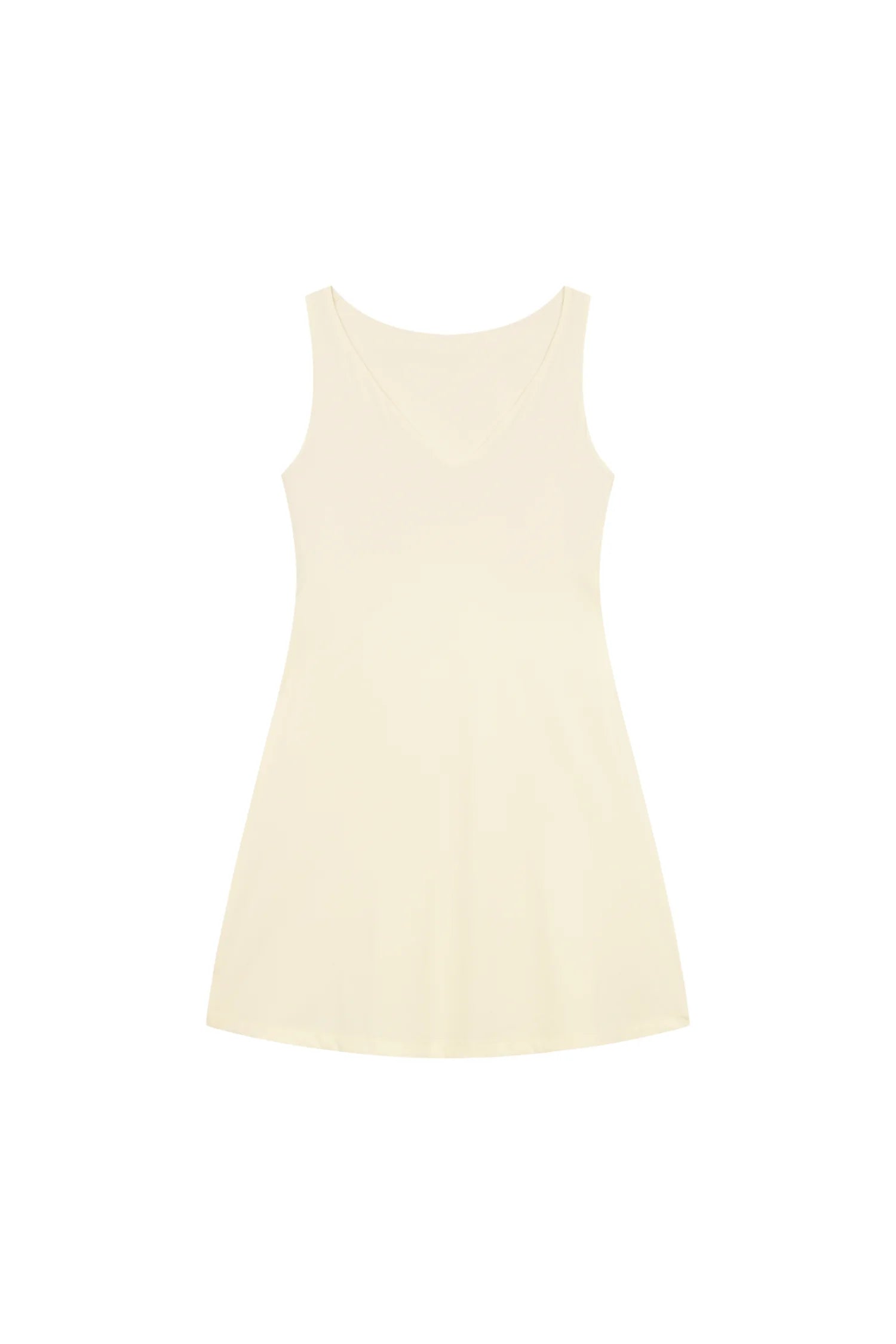 Ärmelloses MYMARINI-Kleid in Creme mit V-Ausschnitt, schlicht und elegant.#color_white