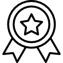 Symbol eines Abzeichens mit Stern, steht für langlebige und hochwertige Qualität.