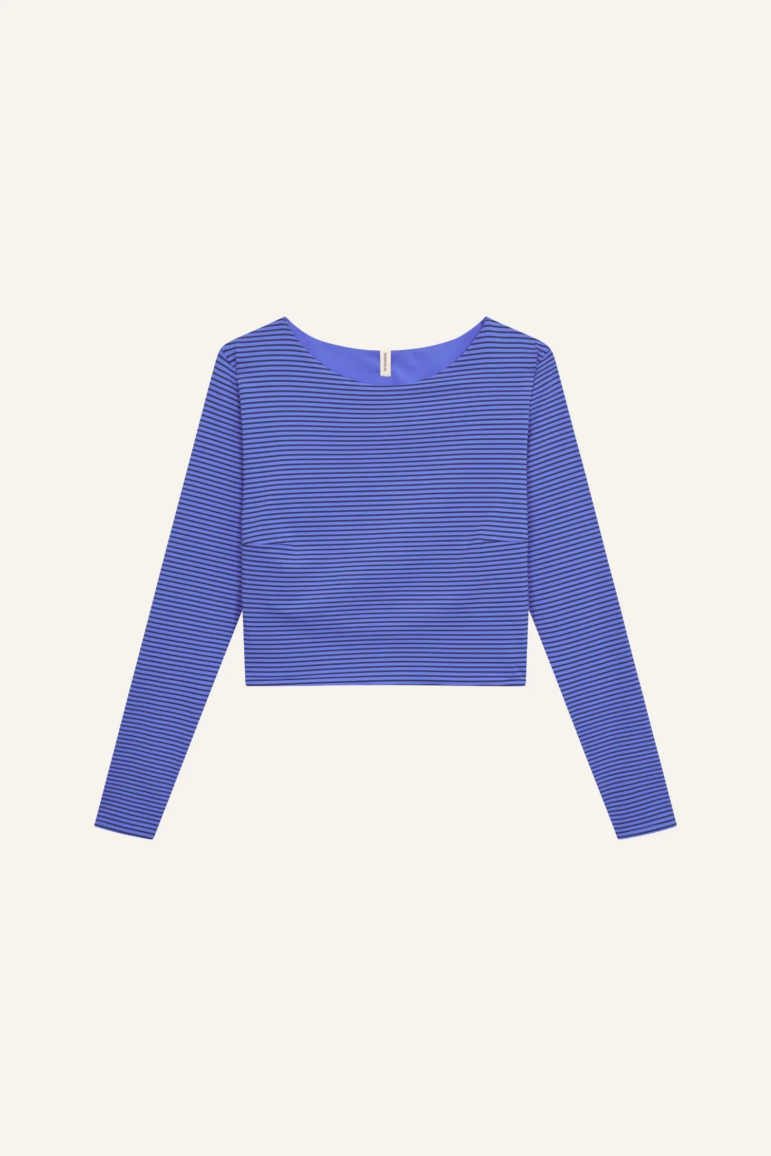 Langärmliges MYMARINI-Top mit Streifenmuster, hoch geschlossen.#color_blueberry-striped