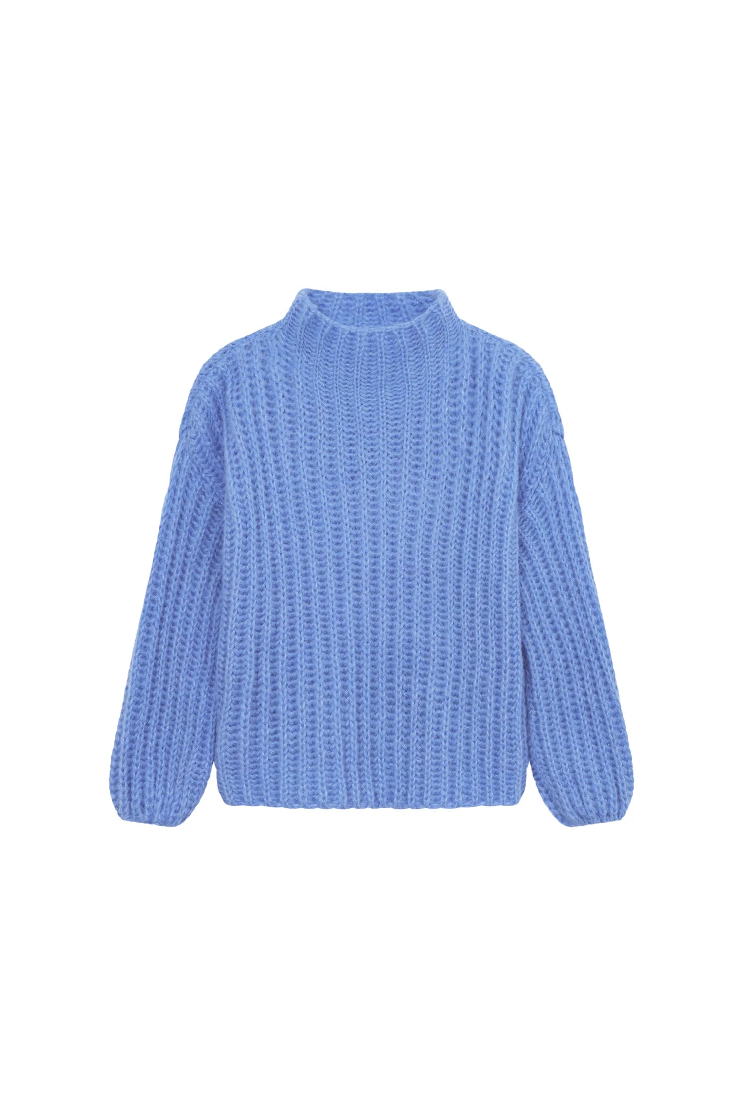 Blauer Strickpullover mit hohem Kragen, MYMARINI.#color_capri