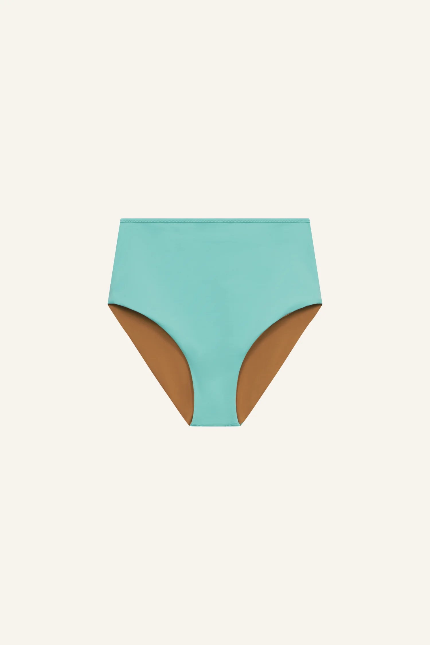 MYMARINI Bikinihose in türkis, High-Waist-Schnitt, braunes Innenfutter sichtbar; Produktabbildung zur Auswahl.#color_oak-eucalyptus