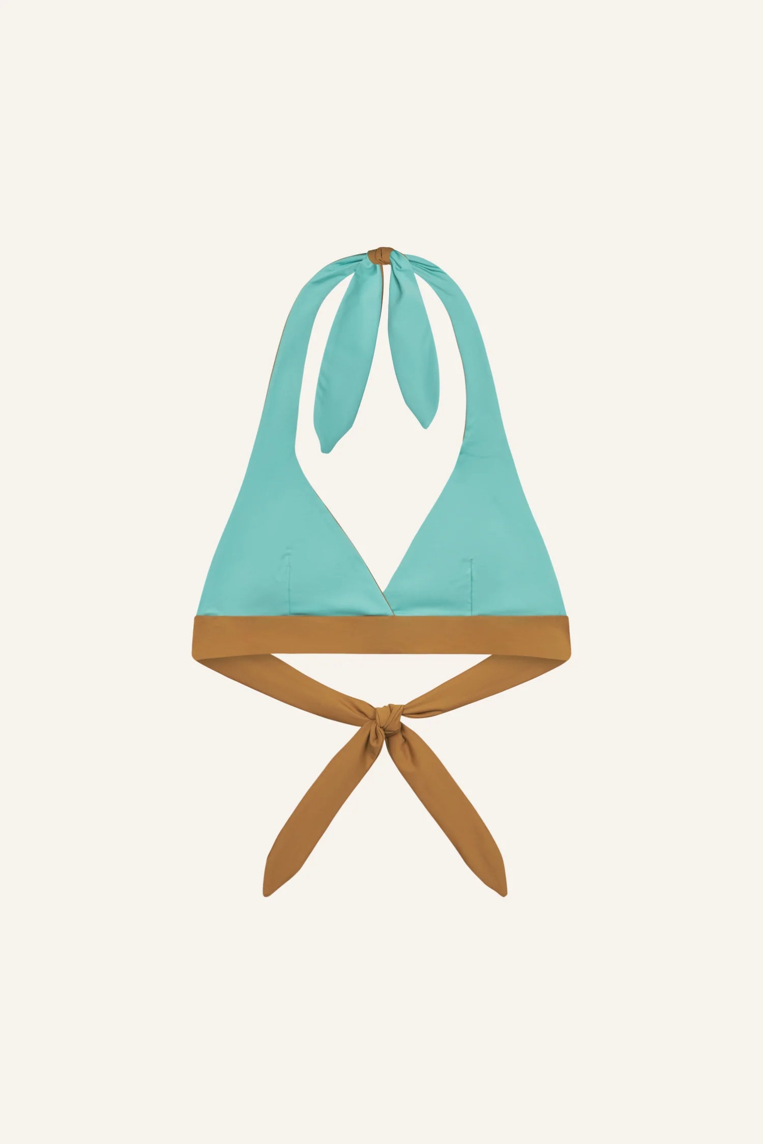 MYMARINI Bikinioberteil Neckholder/Halterneck mit Bindeband unten, türkisbraun, für Strand/Schwimmen.#color_oak-eucalyptus