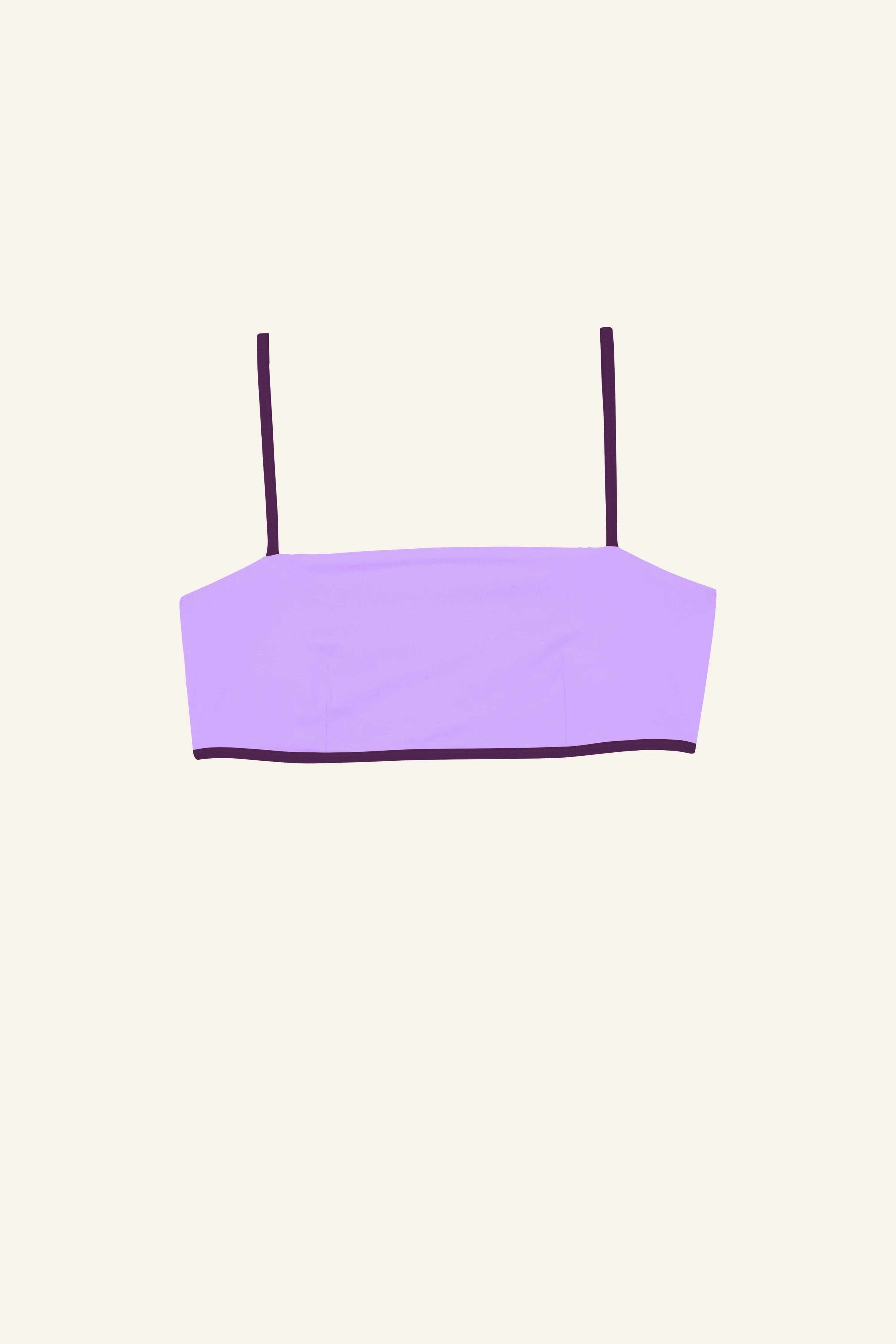 Lila MYMARINI Bikinitop mit Spaghettiträgern auf hellem Hintergrund.#color_lavender-plum
