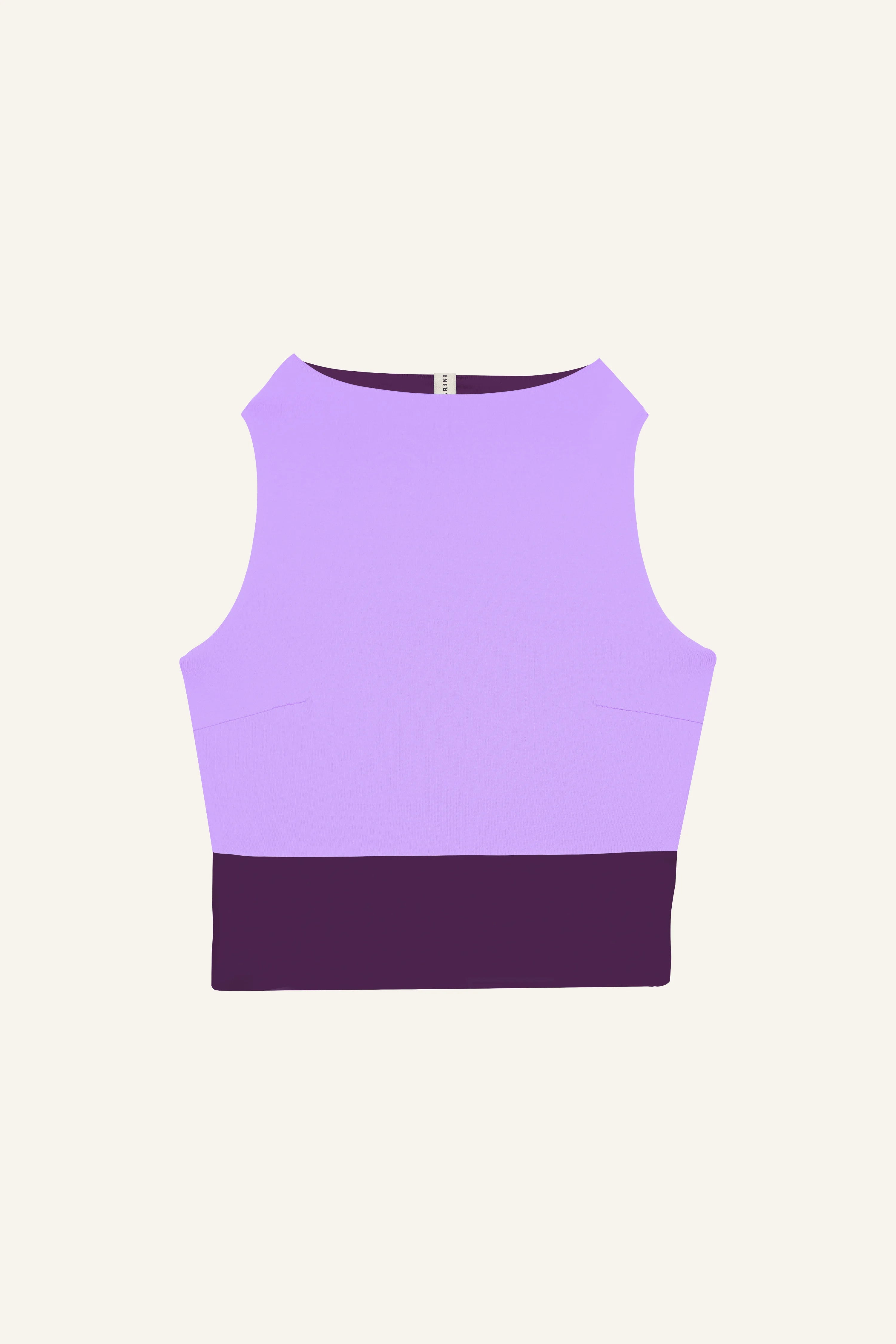 Ärmelloses MYMARINI-Top in Lila mit Rundhalsausschnitt und breitem, dunklem Saum.#color_lavender-plum