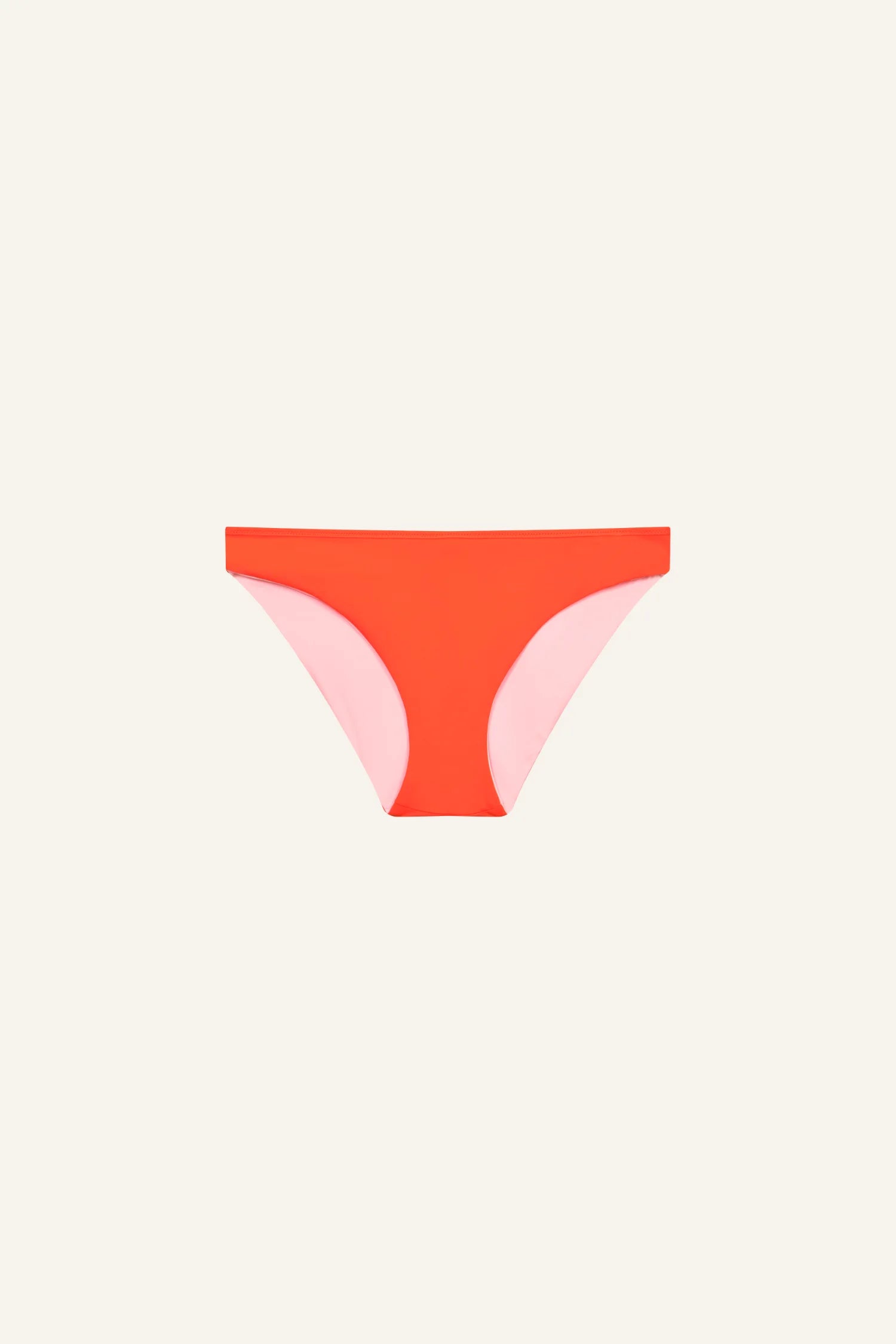 MYMARINI Bikini-Hose in Neon-Orange mit hellrosa Seitenbahnen, hoher Beinausschnitt, Badeoutfit.#color_poppy-macaron