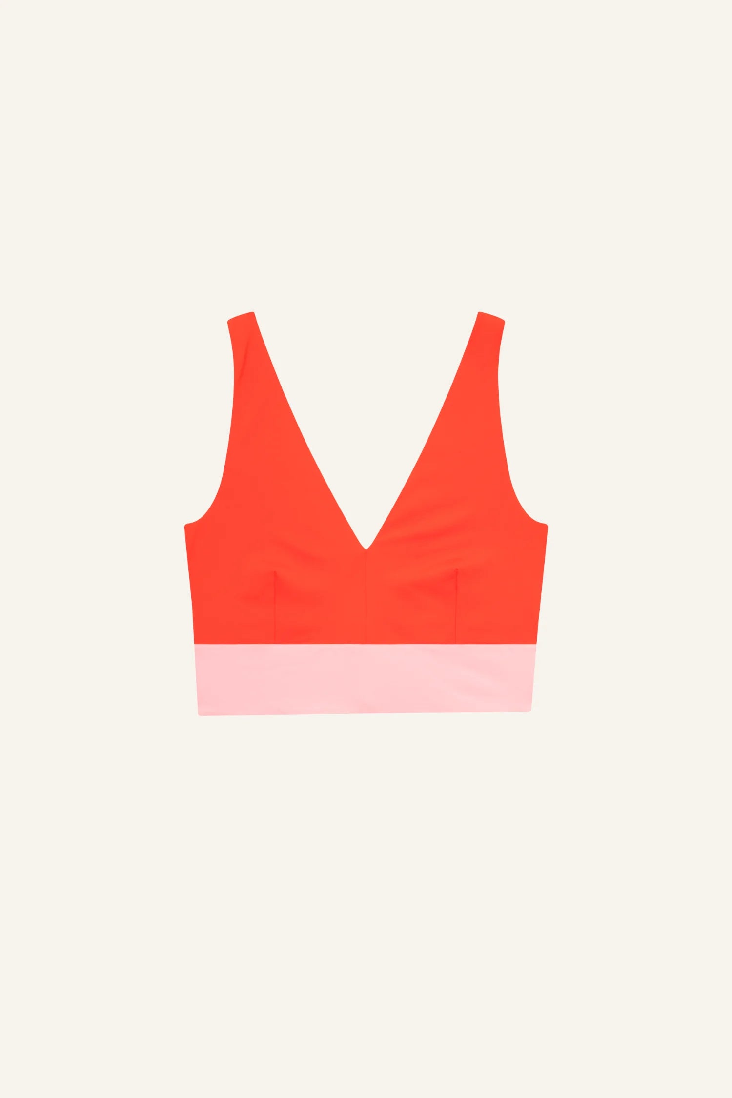 MYMARINI Bikinitop in rotem Oberteil mit rosa Unterband, V-Ausschnitt, breite Träger; Farbkombination Rot-Rosa.#color_poppy-macaron